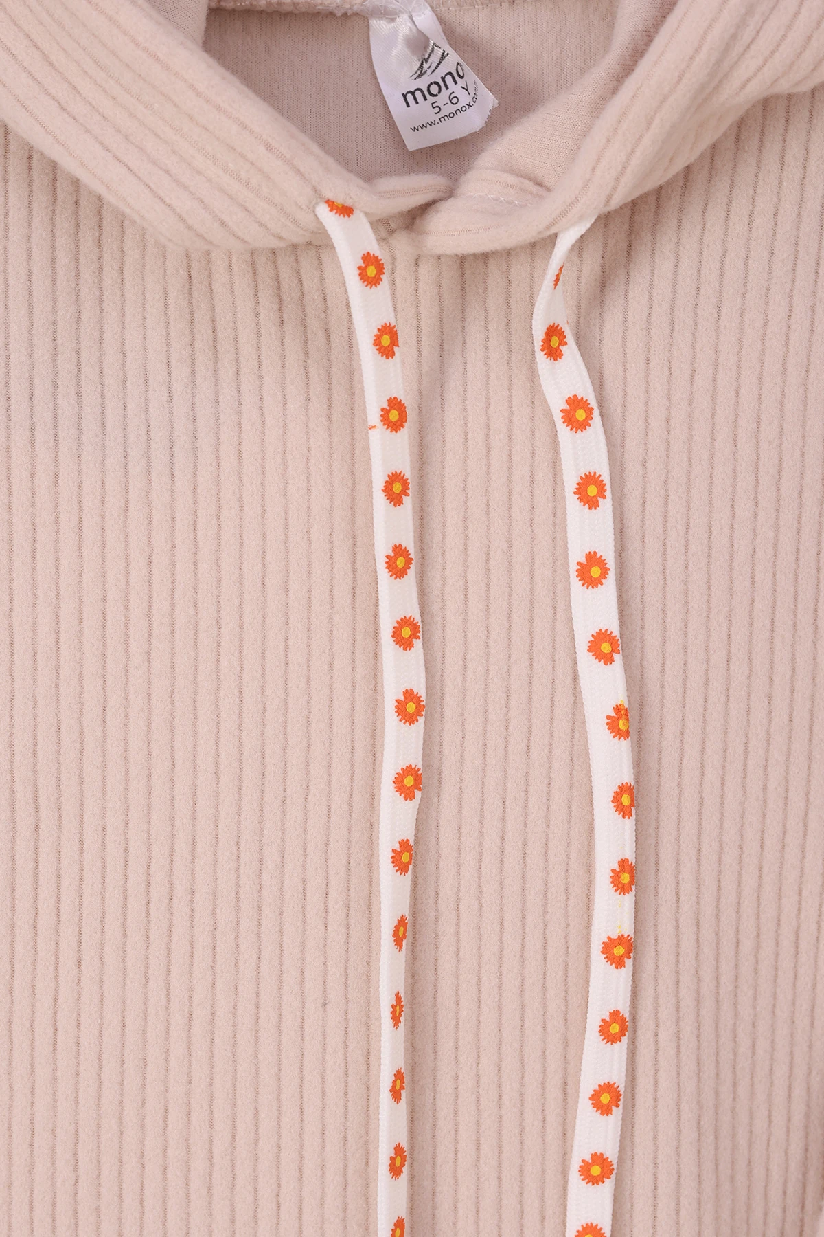 Monox Kız Çocuk Çiçek Baskılı İpli Şeritli Pantolon Fitilli Polar Takım