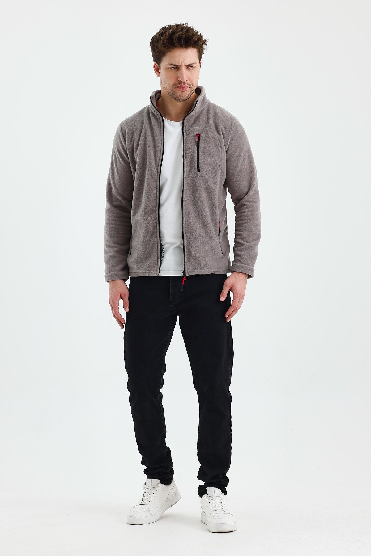 Erkek Outdoor Fermuarlı Polar Ceket - Gri