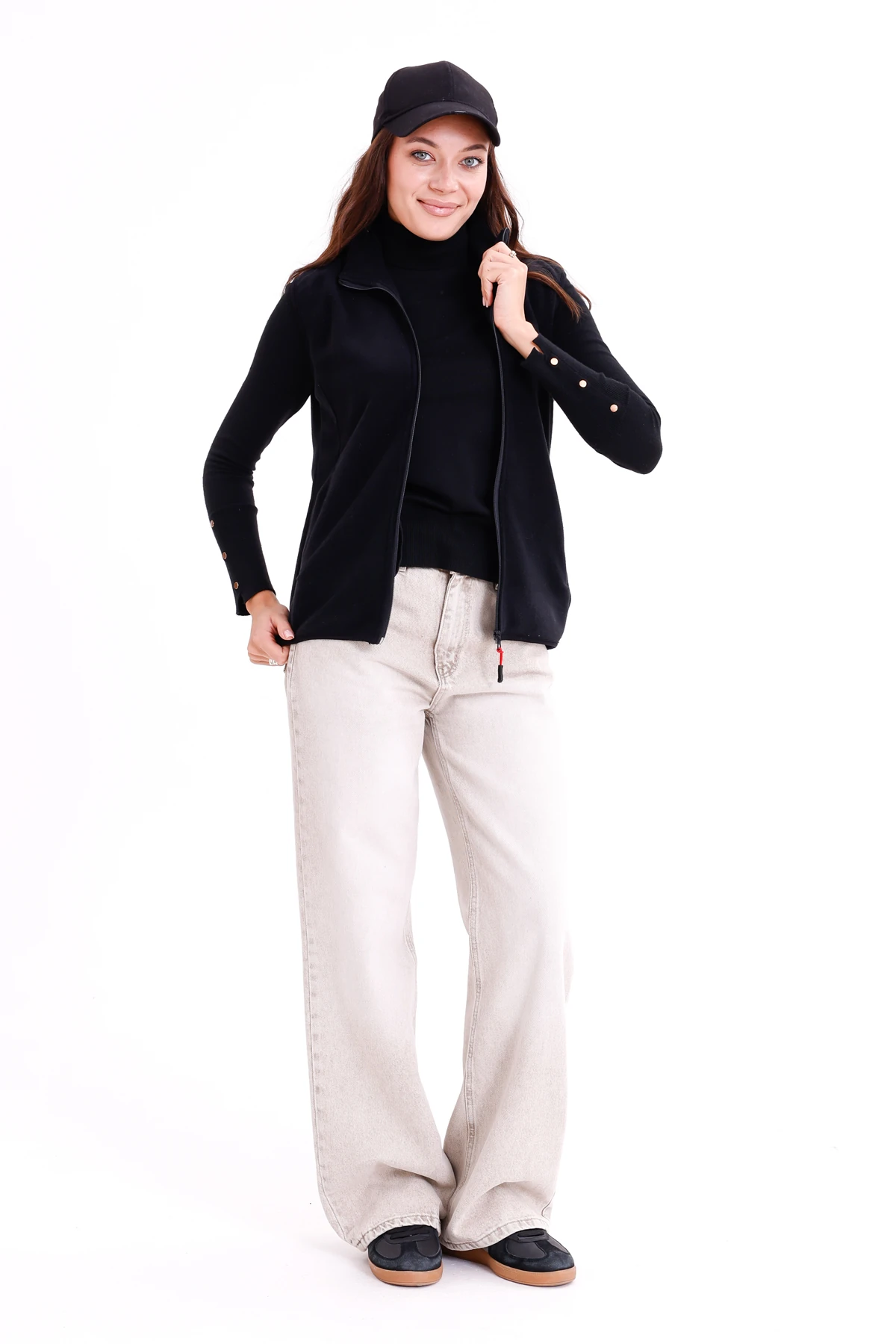 Monox Kadın Slim Fit Tam Fermuarlı Polar Yelek - Siyah