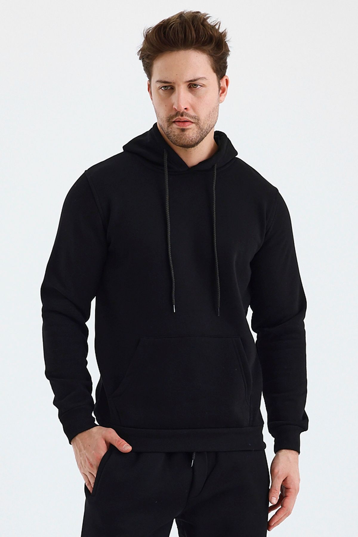 Erkek Kapşonlu 3 İplik Sweatshirt