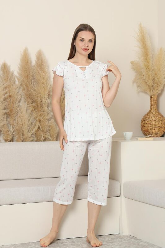 Monox Kadın Baskılı Bermuda Kelebek Fırfırlı Kol Pijama Takımı