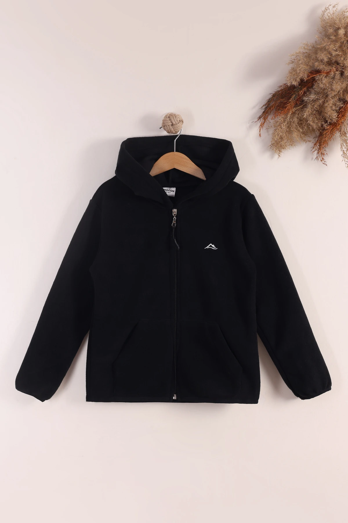 Monox Lastik Manşetli Fermuarlı Kapüşonlu Çocuk Unisex Polar Ceket