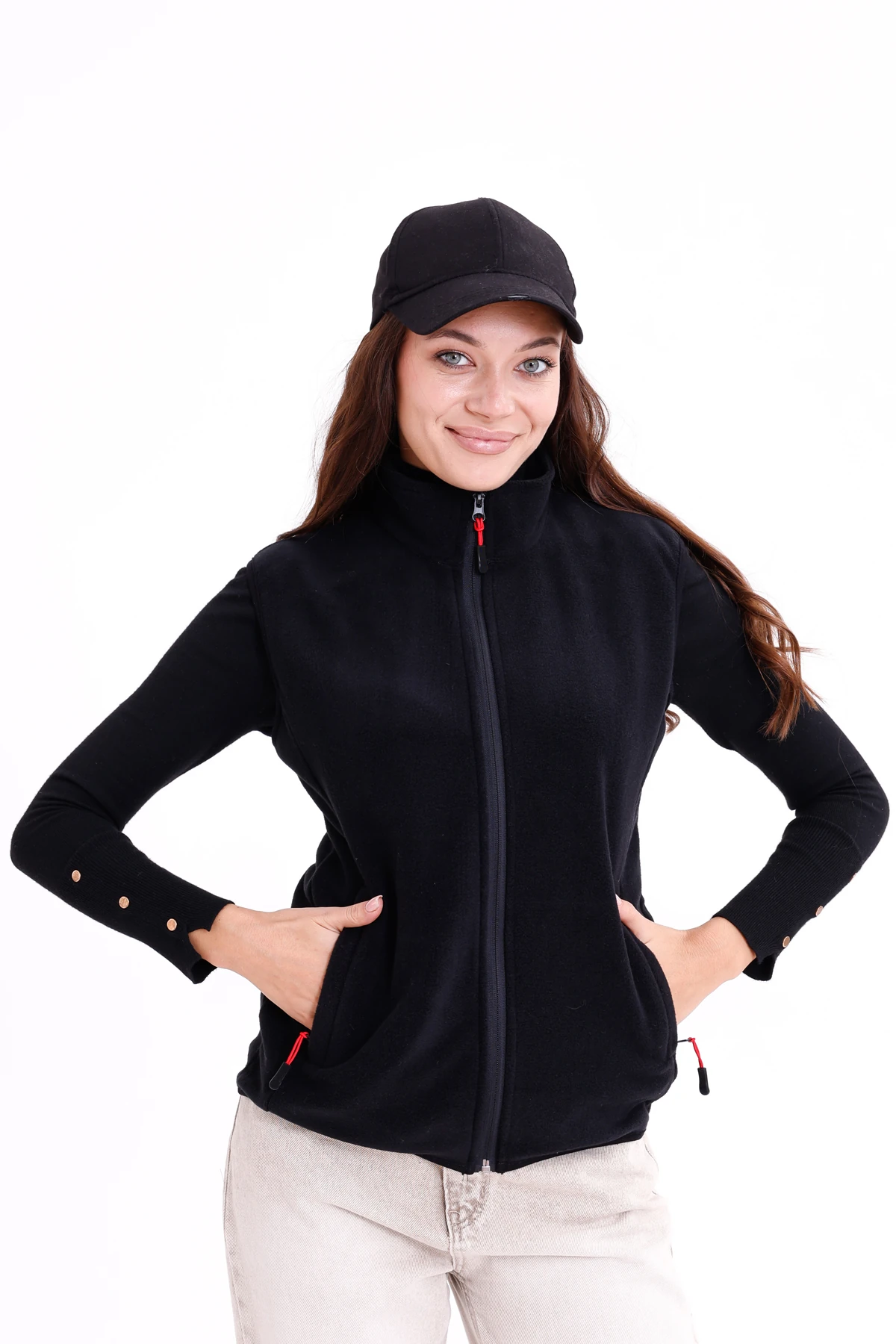 Monox Kadın Slim Fit Tam Fermuarlı Polar Yelek