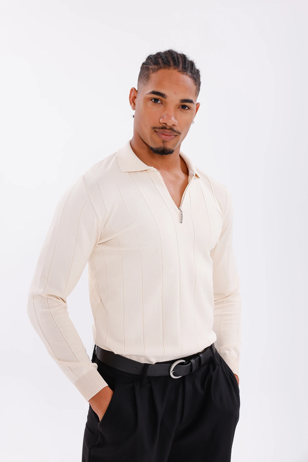 Monox Erkek Yarım Fermuarlı Polo Yaka Triko Kazak