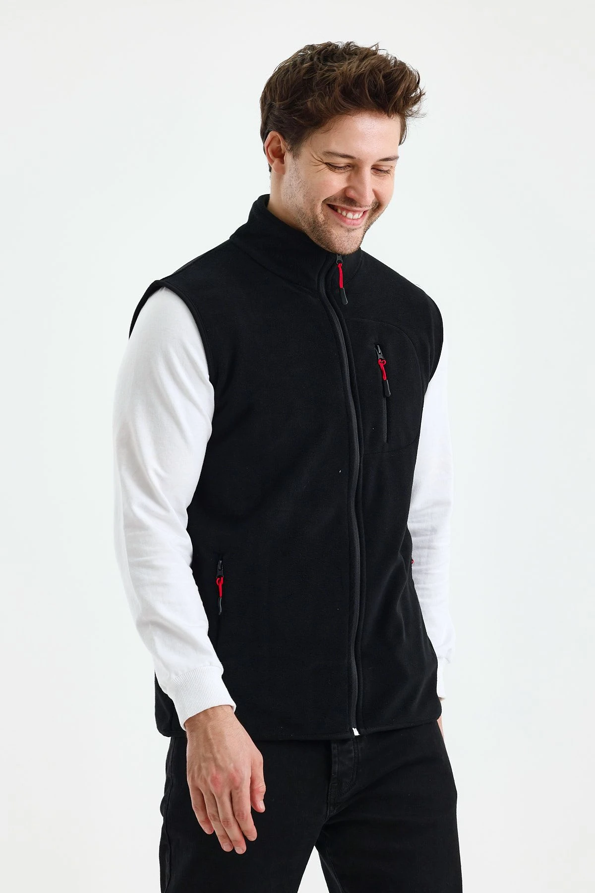 Erkek Tam Fermuarlı Spor Polar Yelek