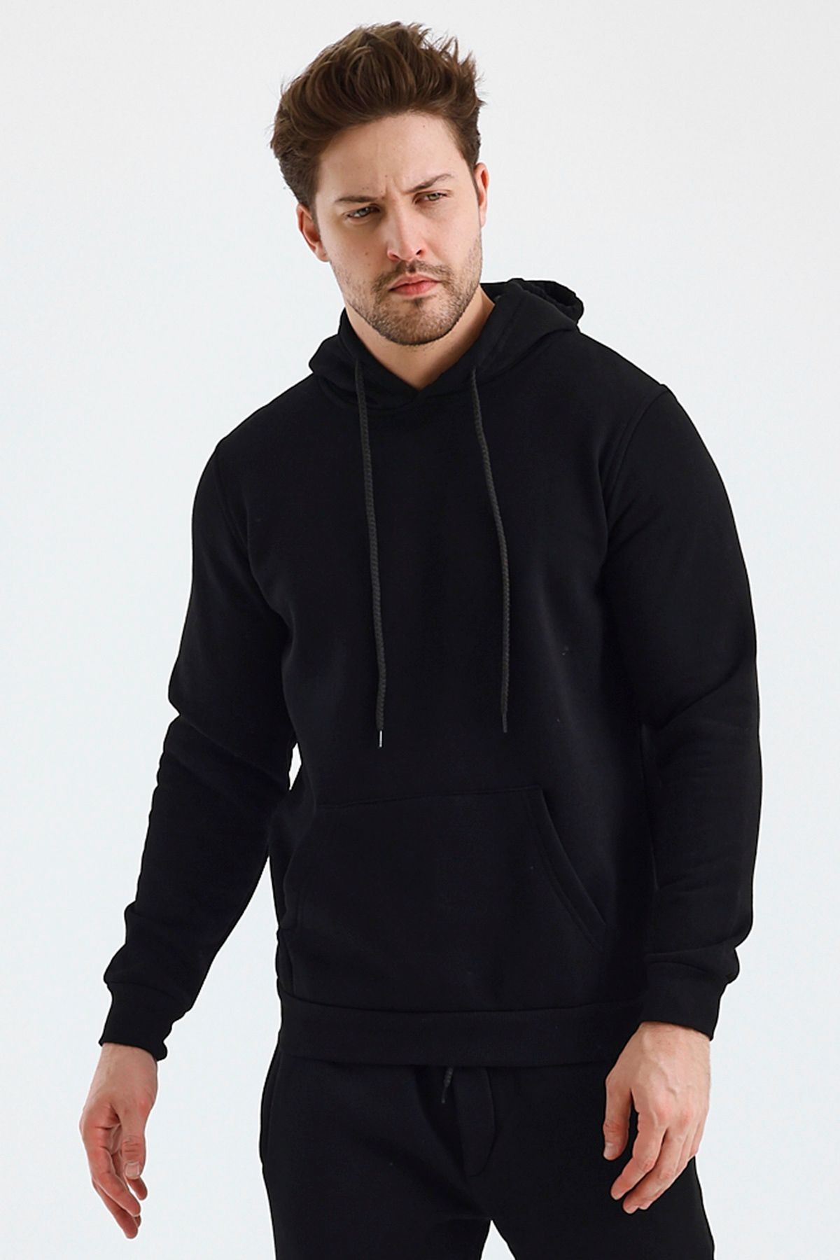 Erkek Kapşonlu 3 İplik Sweatshirt