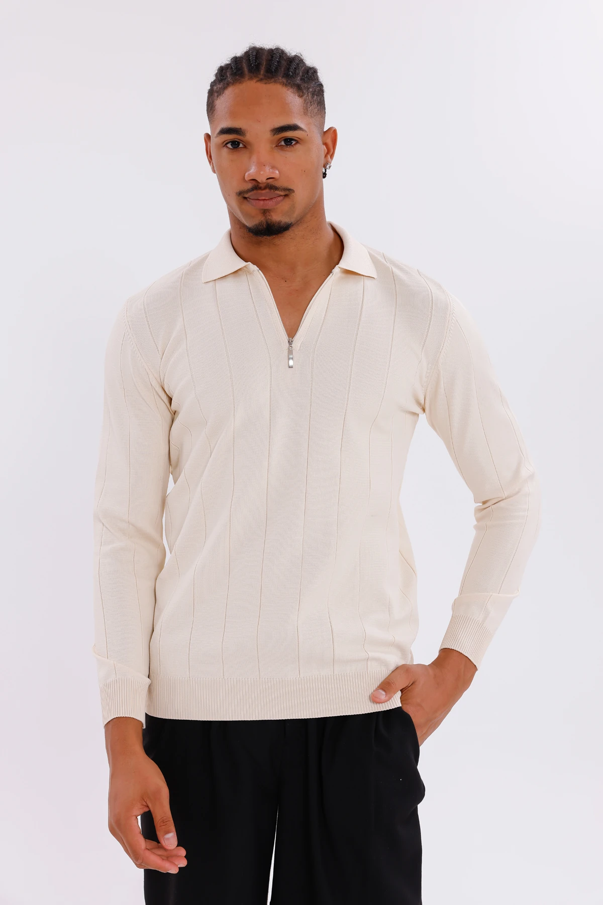 Monox Erkek Yarım Fermuarlı Polo Yaka Triko Kazak