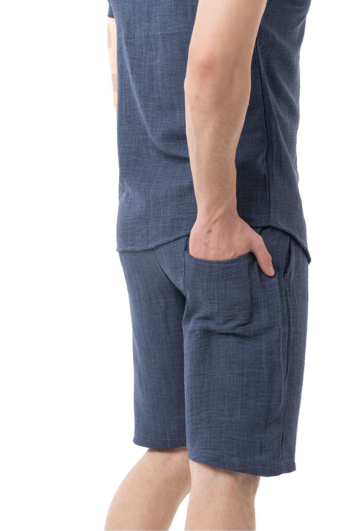 Erkek Mekanik Keten Gömlekli Şortlu Takım