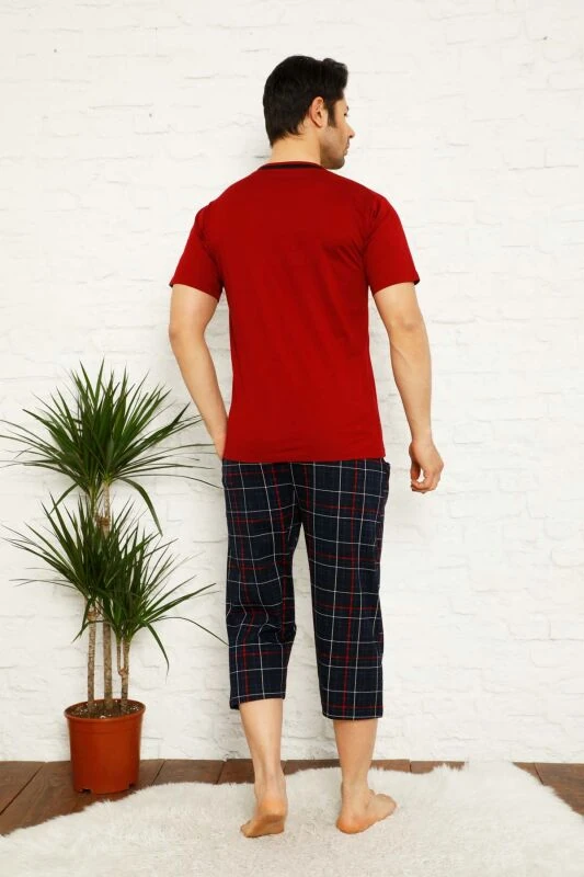 Monox Erkek Ekose Baskılı Bermuda Pijama Takımı