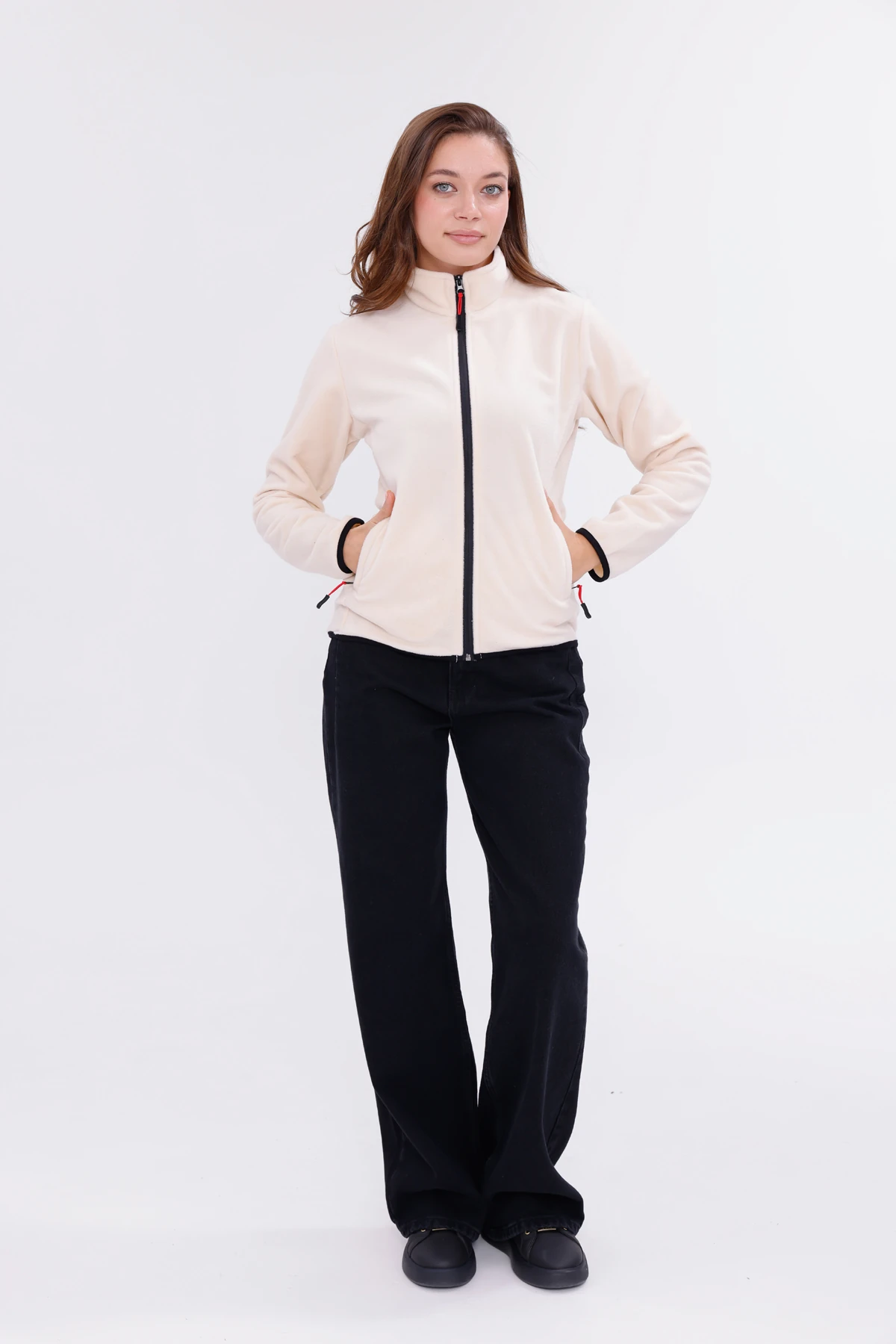 Monox Kadın Slim Fit Tam Fermuarlı Polar Ceket - Bej