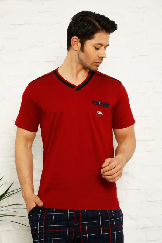 Monox Erkek Ekose Baskılı Bermuda Pijama Takımı