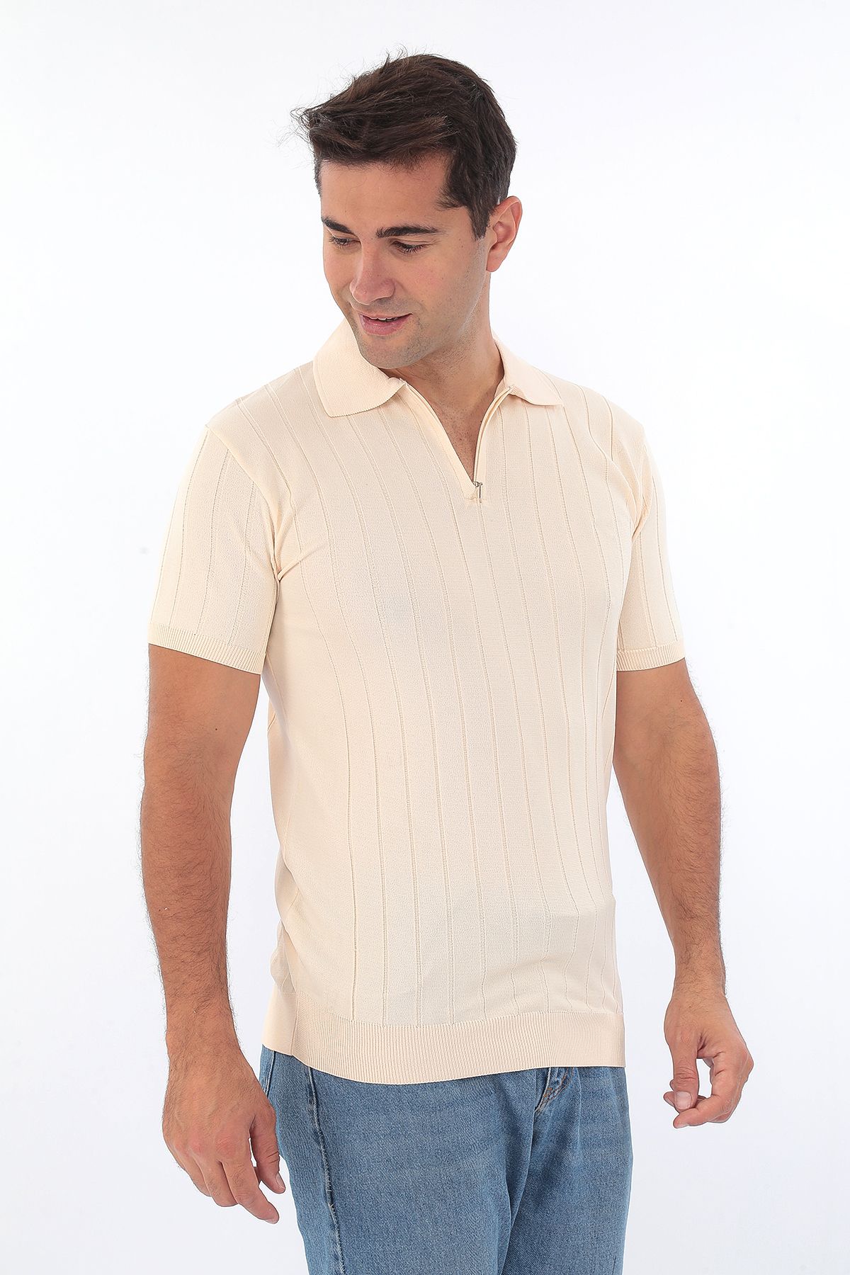 Erkek Polo Yaka Fermuarlı Spor Yazlık Triko Tişort