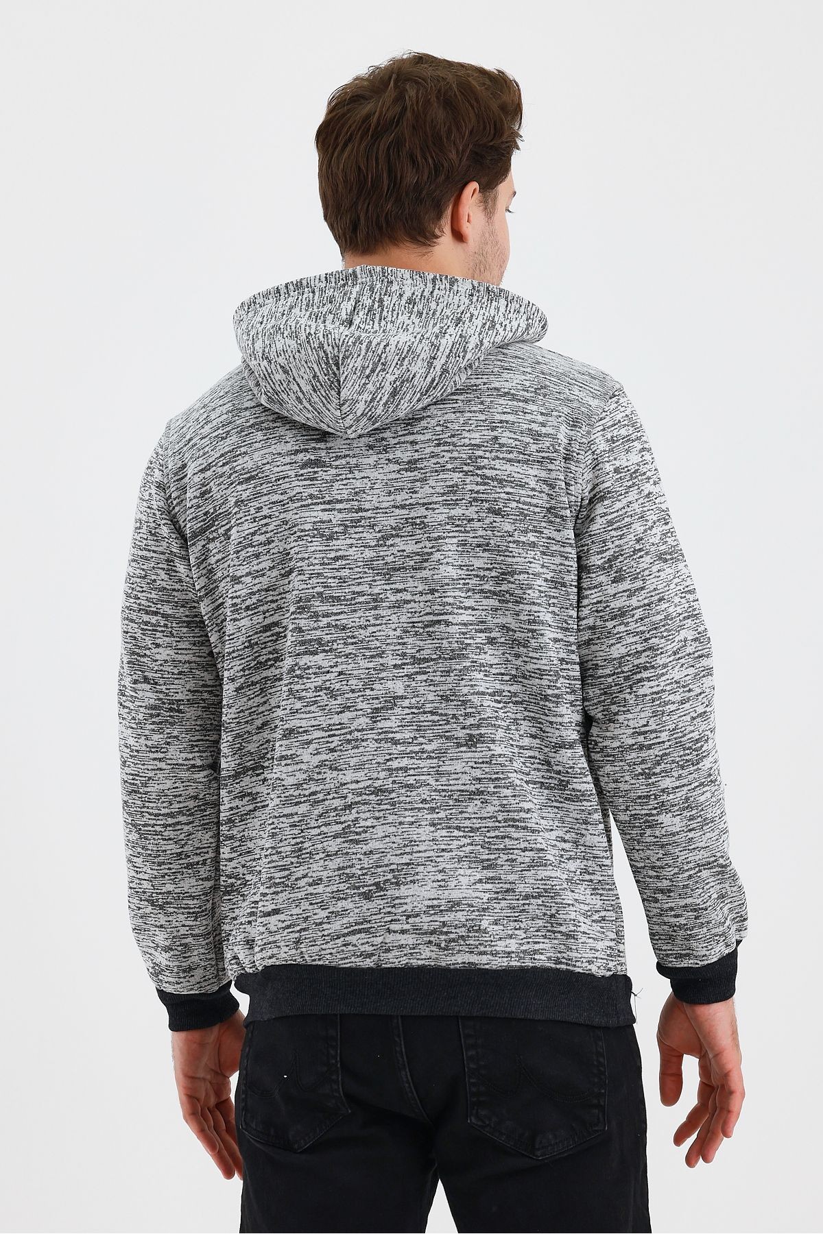 Erkek Kapşonlu Kırçıllı 3 İplik Sweatshirt