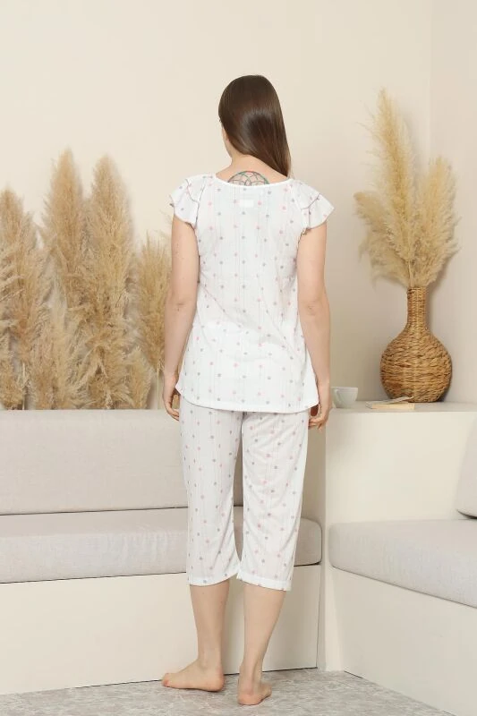 Monox Kadın Baskılı Bermuda Kelebek Fırfırlı Kol Pijama Takımı