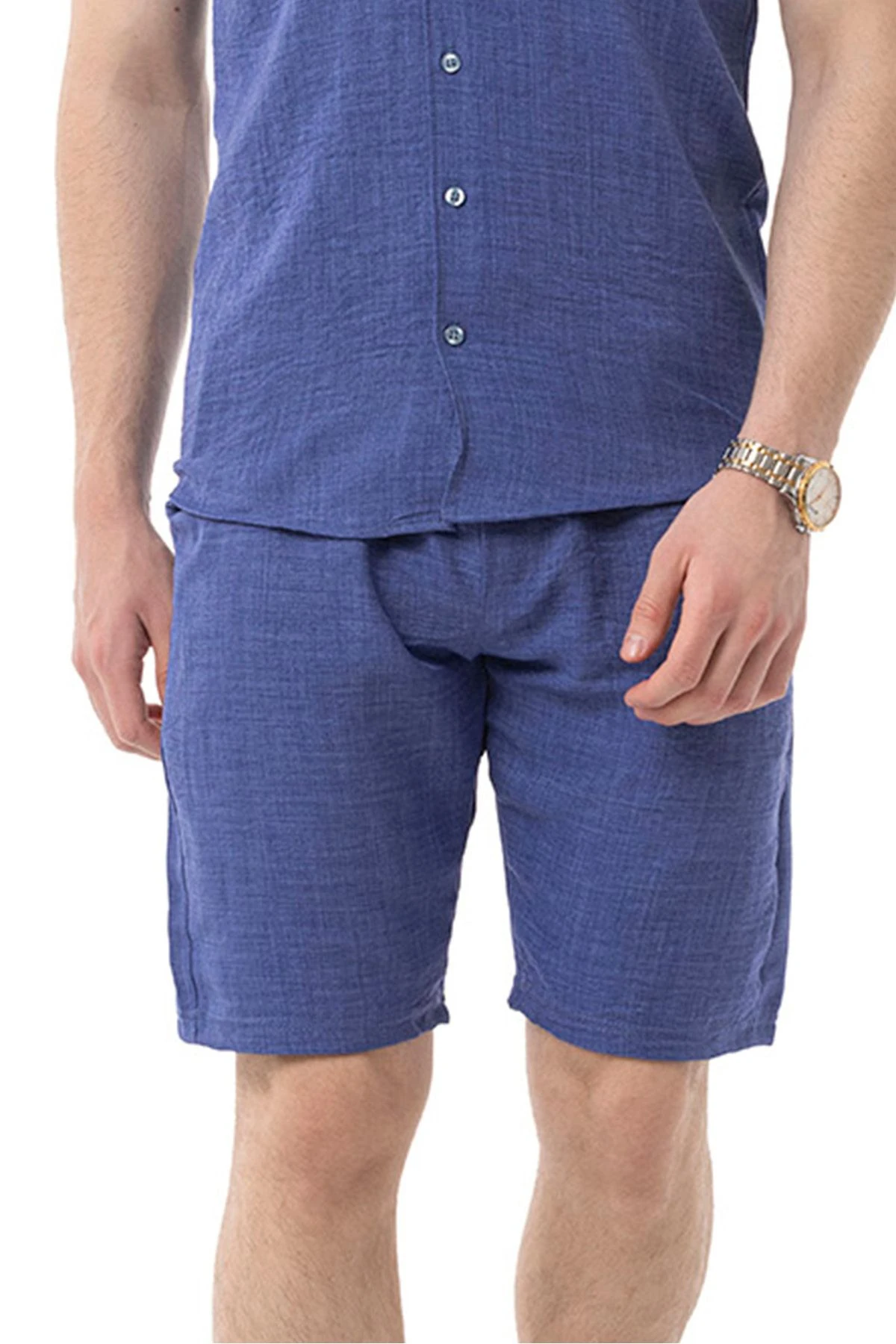 Erkek Mekanik Keten Şort - Saks