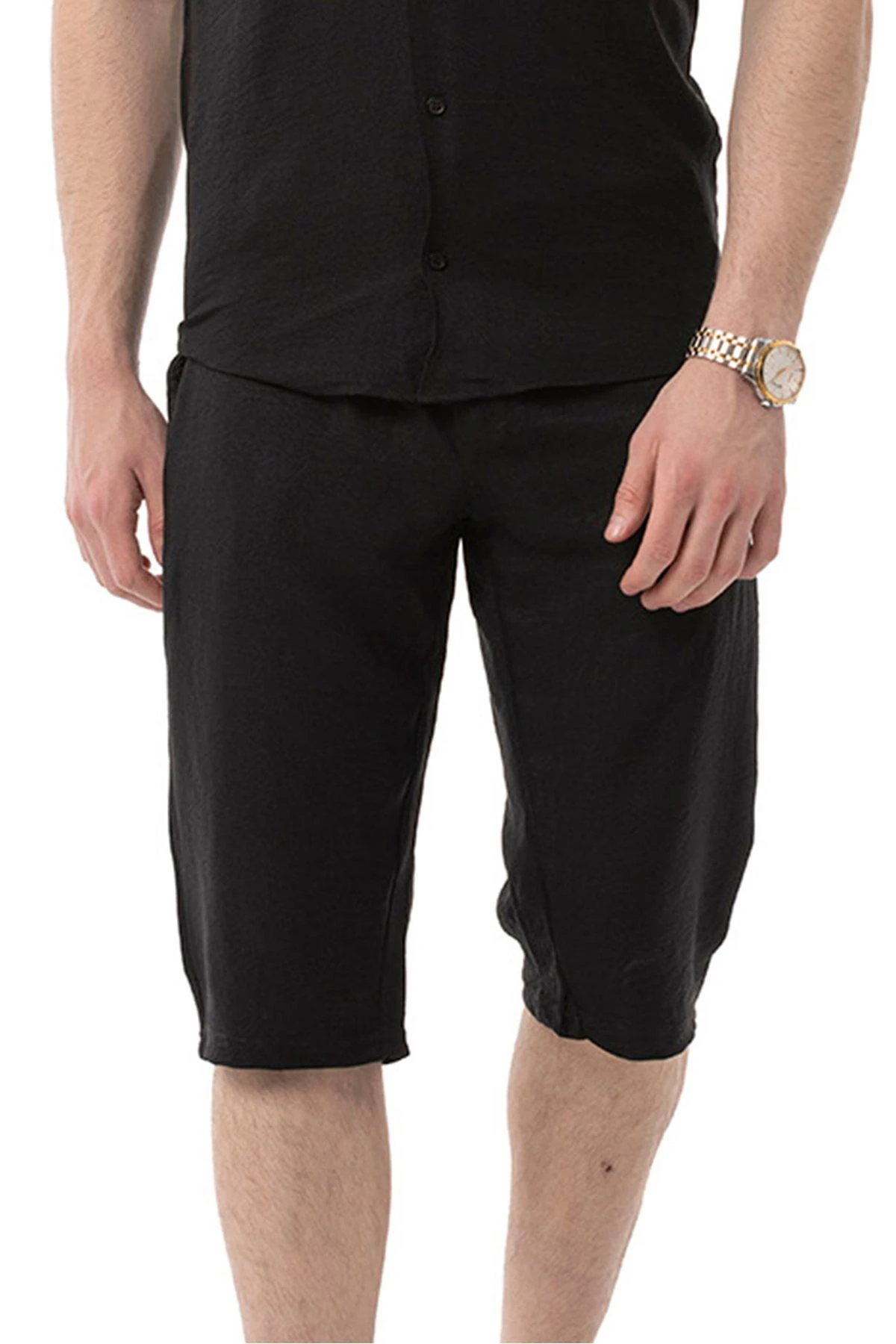 Erkek Mekanik Keten Dizaltı Kapri - Siyah