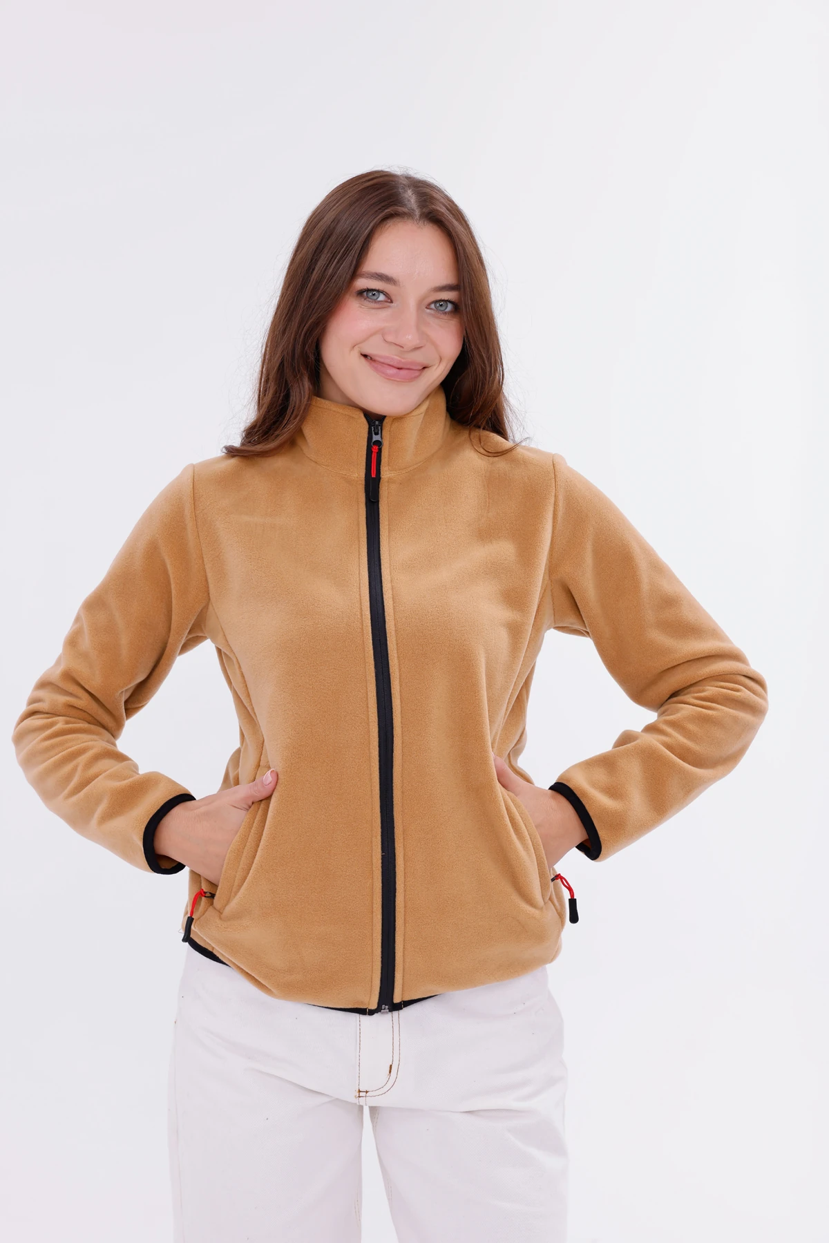 Monox Kadın Slim Fit Tam Fermuarlı Polar Ceket - Kahve