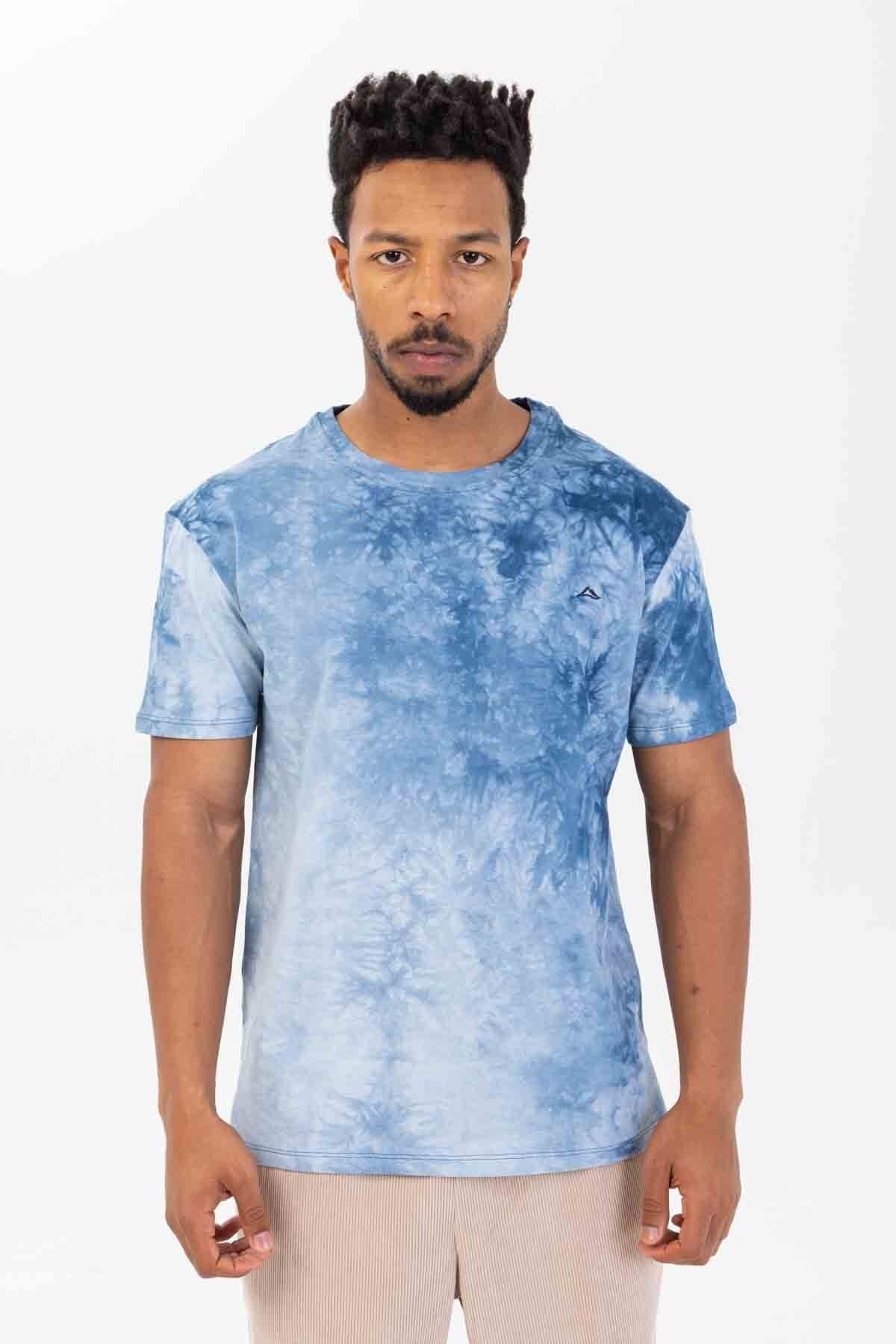 Erkek Batik Baskı Tshirt - mavi