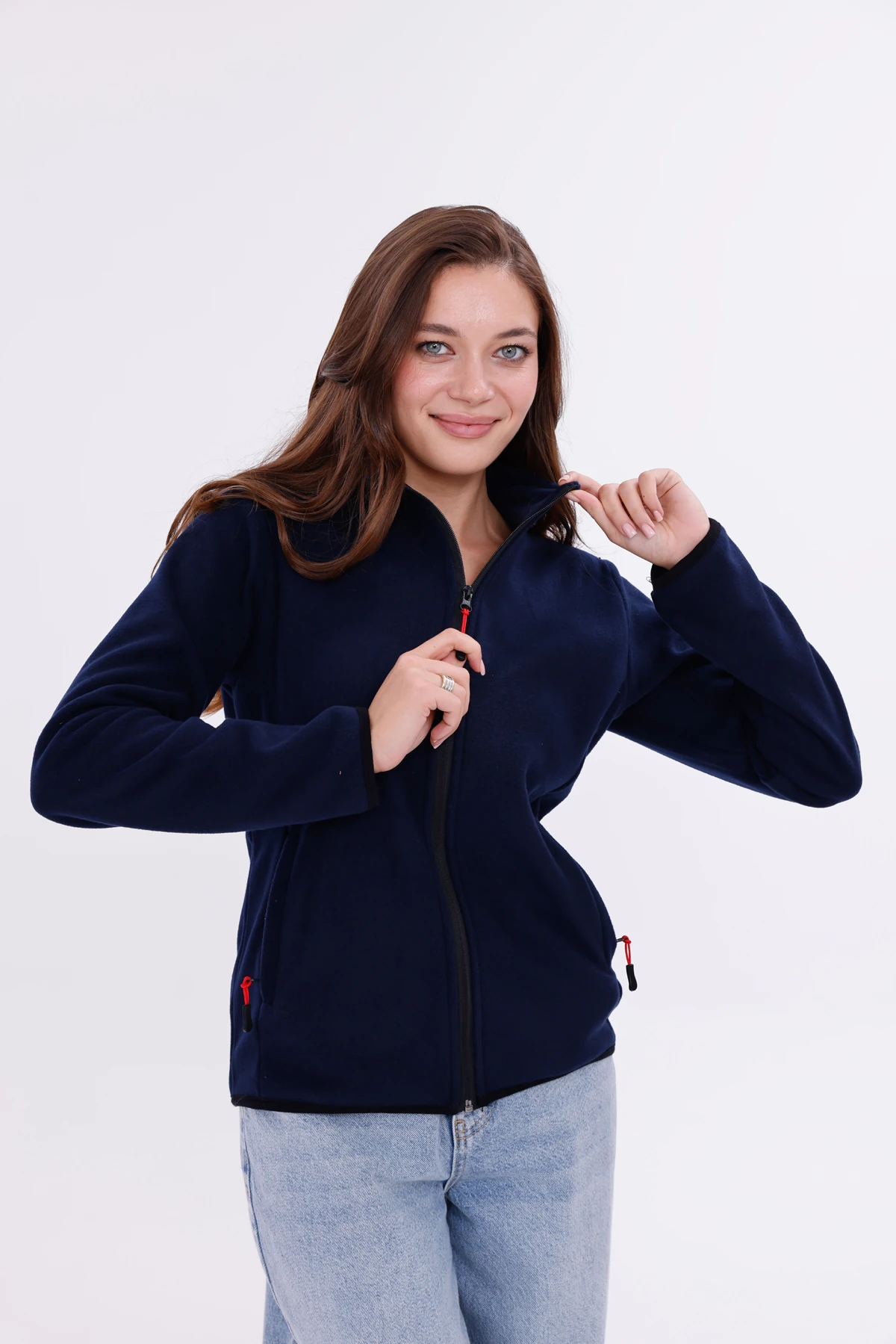 Monox Kadın Slim Fit Tam Fermuarlı Polar Ceket - Lacivert