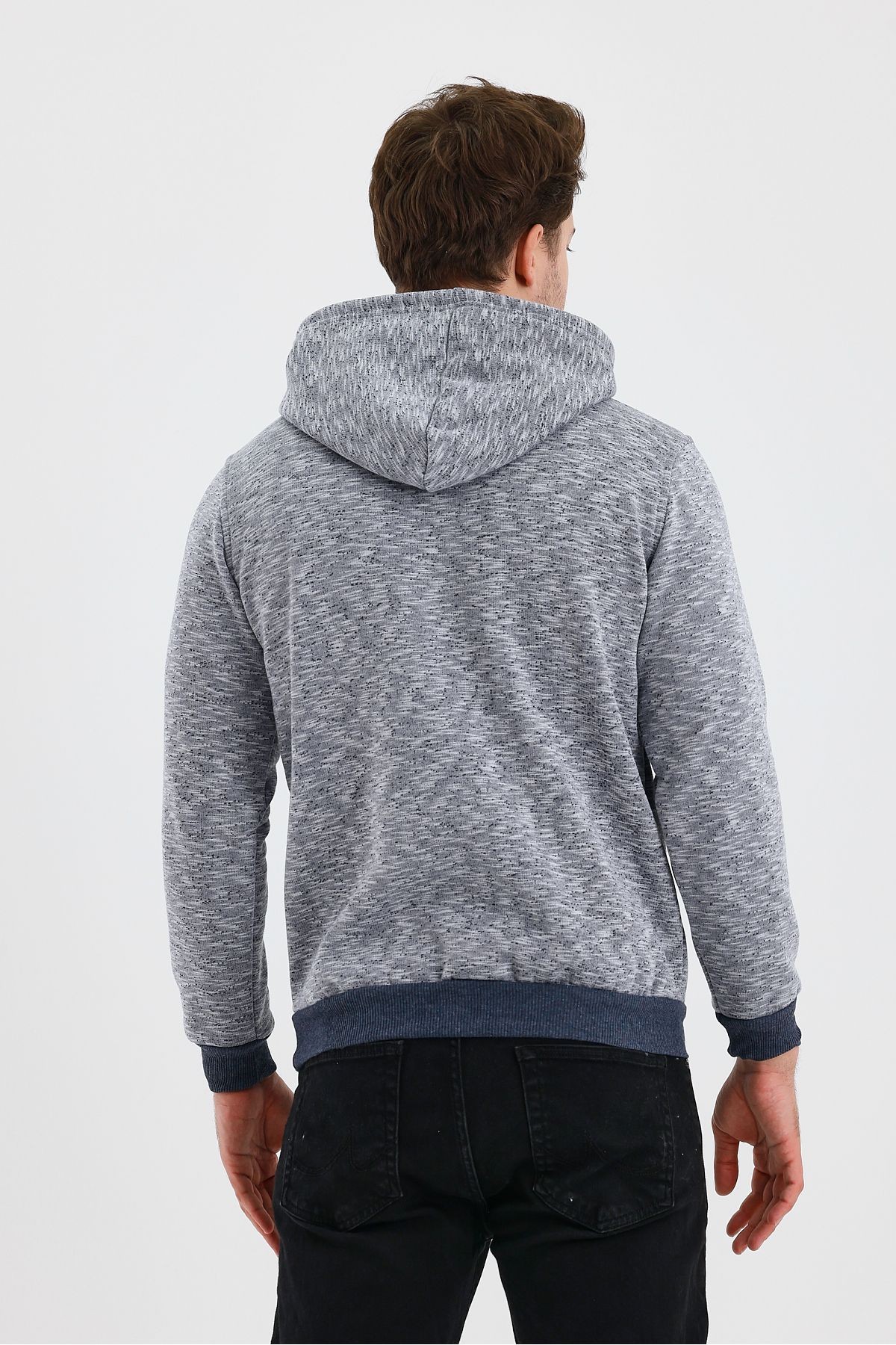 Erkek Kapşonlu Kırçıllı 3 İplik Sweatshirt