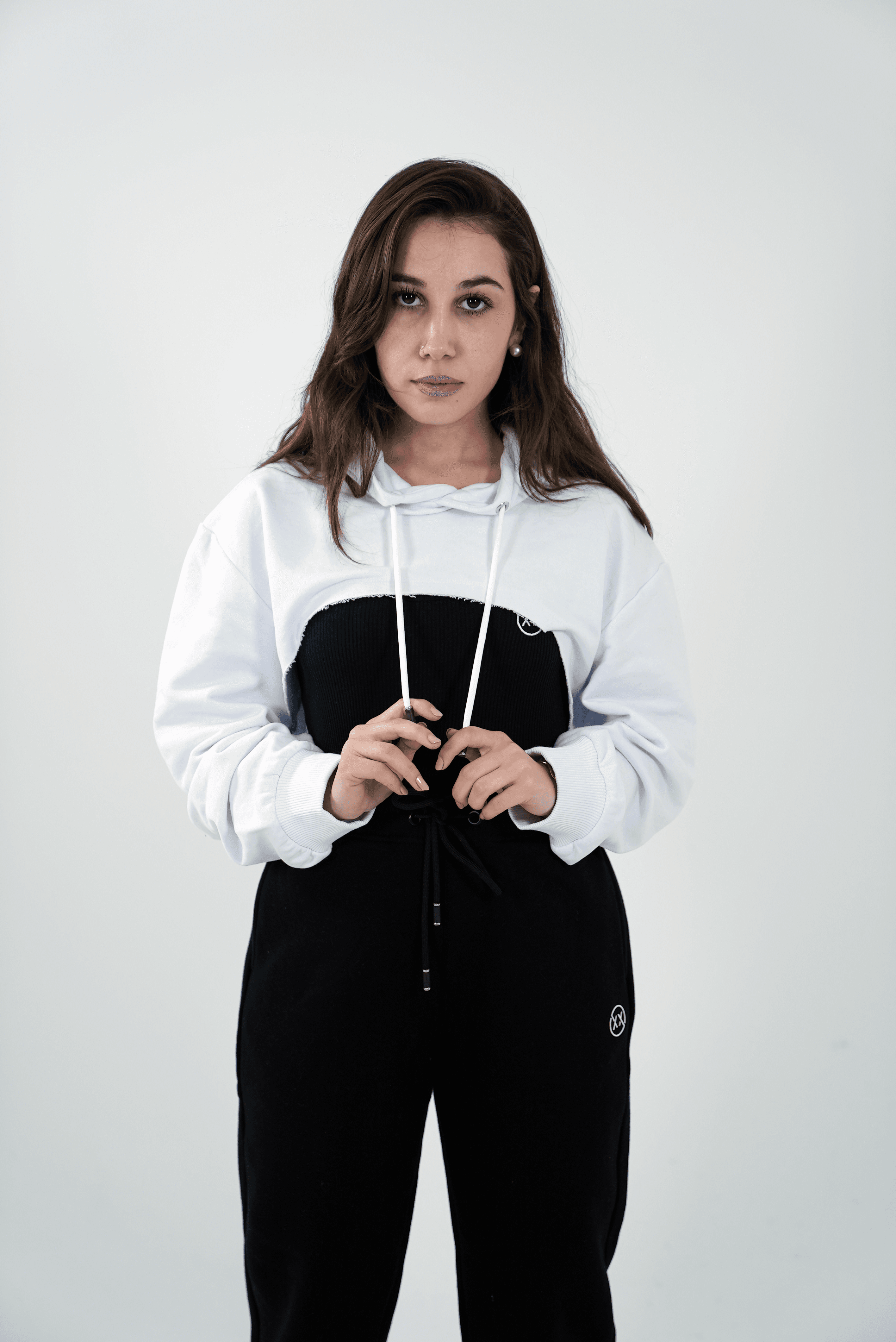 Beyaz BASIC CROP KADIN HOODIE