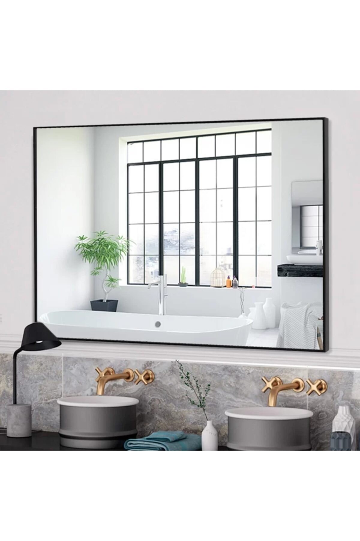 Rivomo Siyah 70x50 cm Dekoratif Banyo Aynası