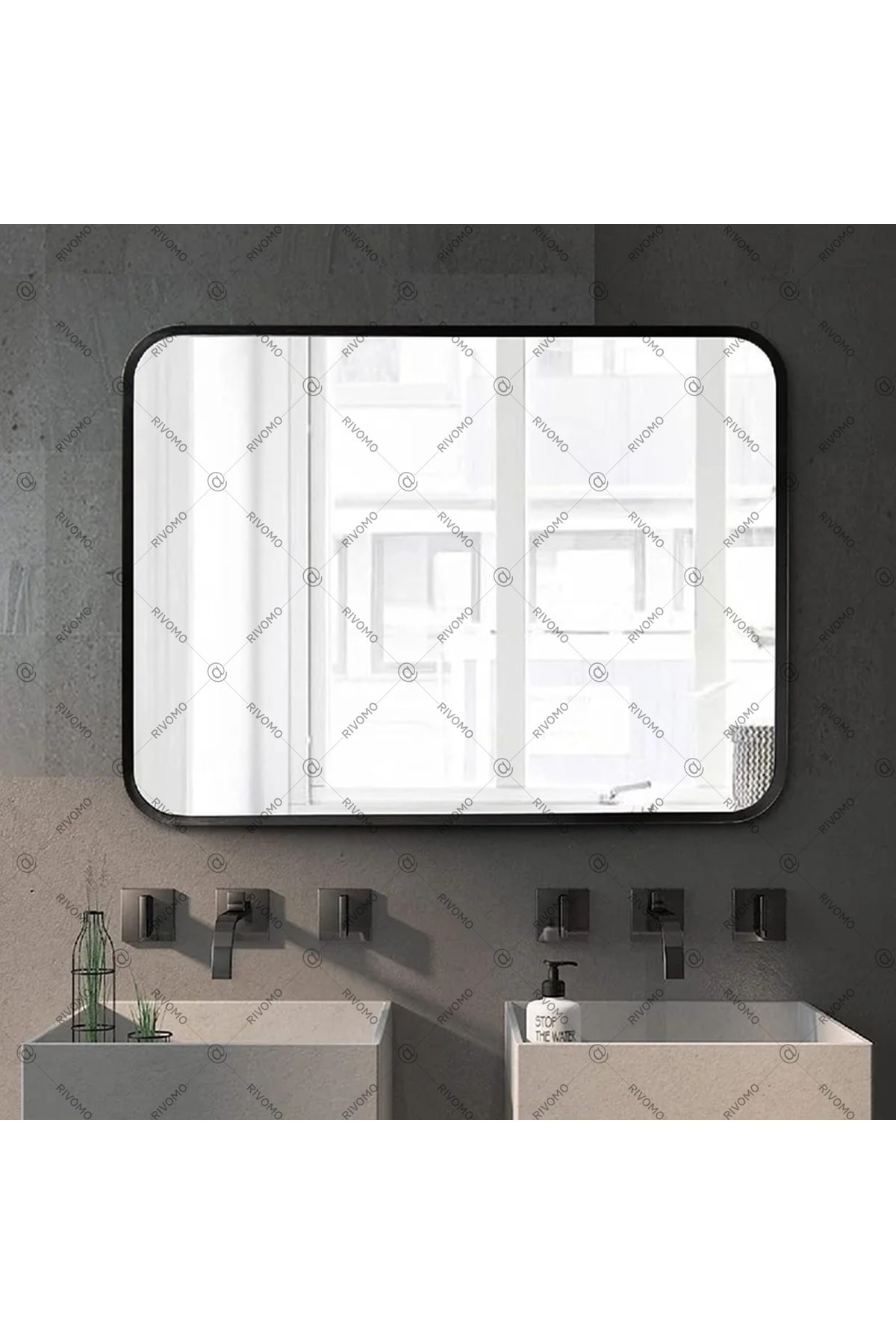 Rivomo Siyah Oval 65x45 Dekoratif Banyo Aynası