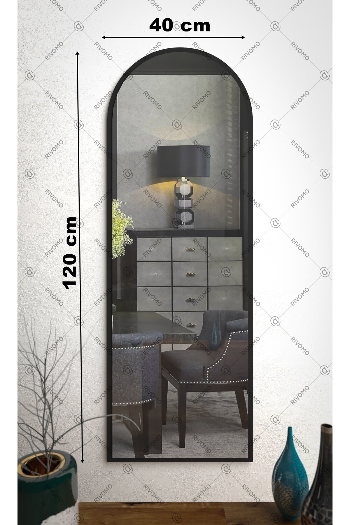 Rivomo 120x40 cm Siyah Dekoratif Boy Aynası