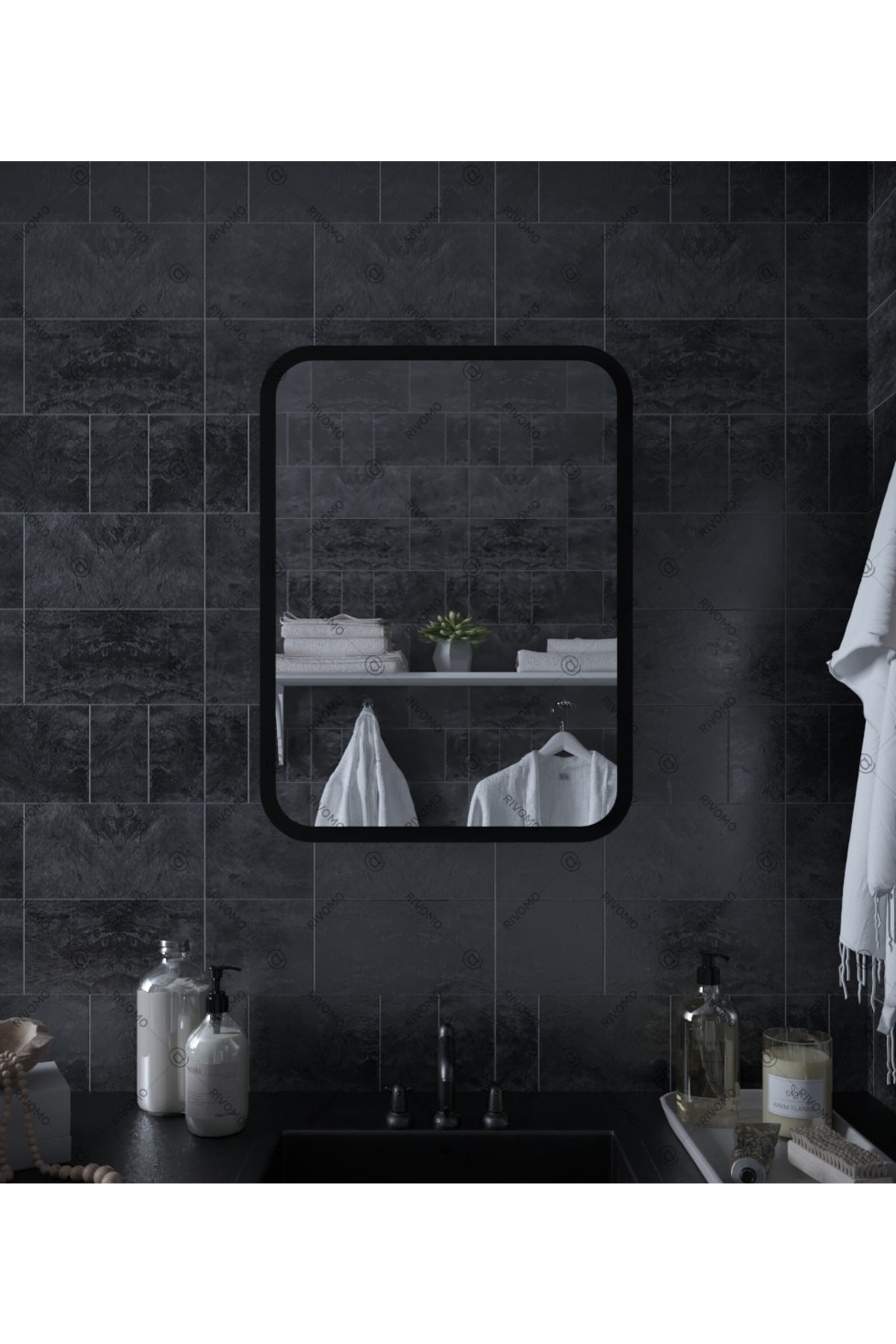 Rivomo Siyah Oval Dekorasyon Banyo Dolabı