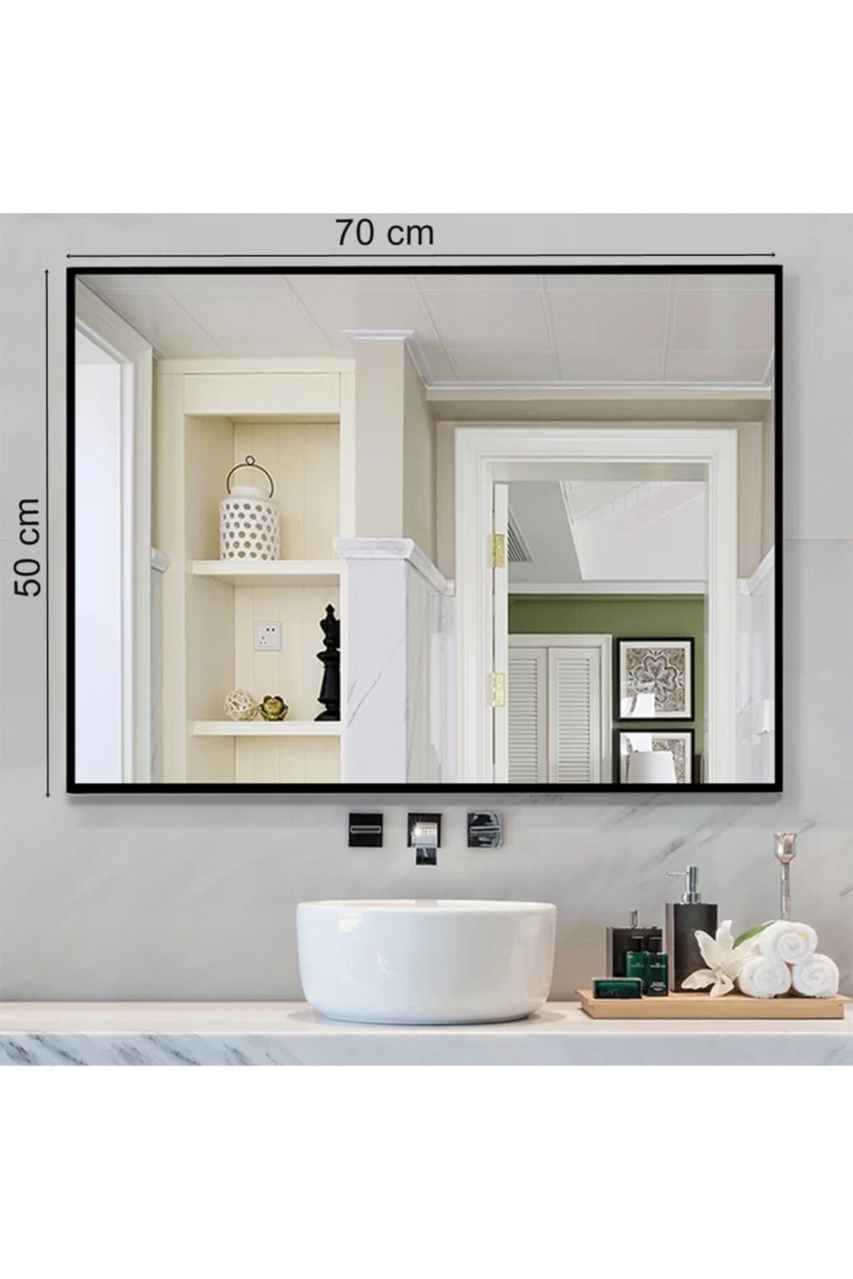 Rivomo Siyah 70x50 cm Dekoratif Banyo Aynası