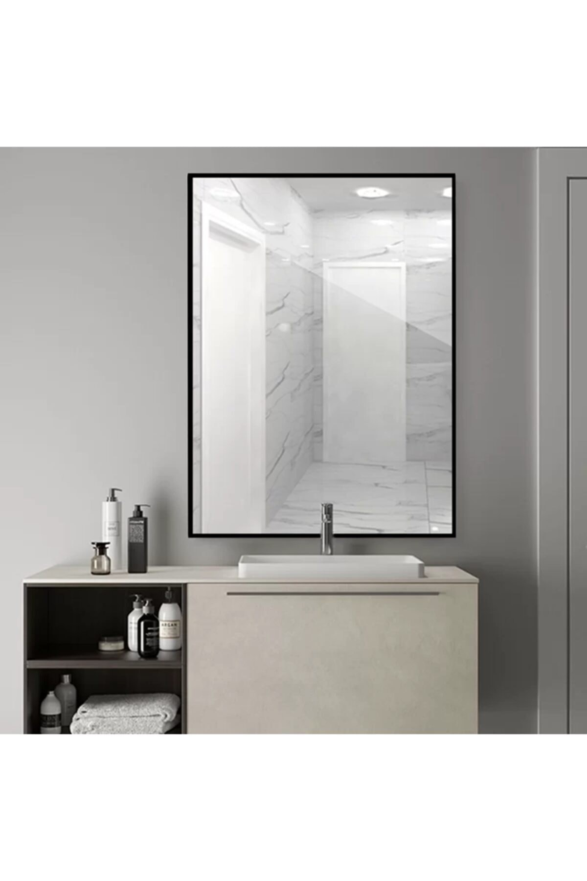 Rivomo Siyah 70x50 cm Dekoratif Banyo Aynası