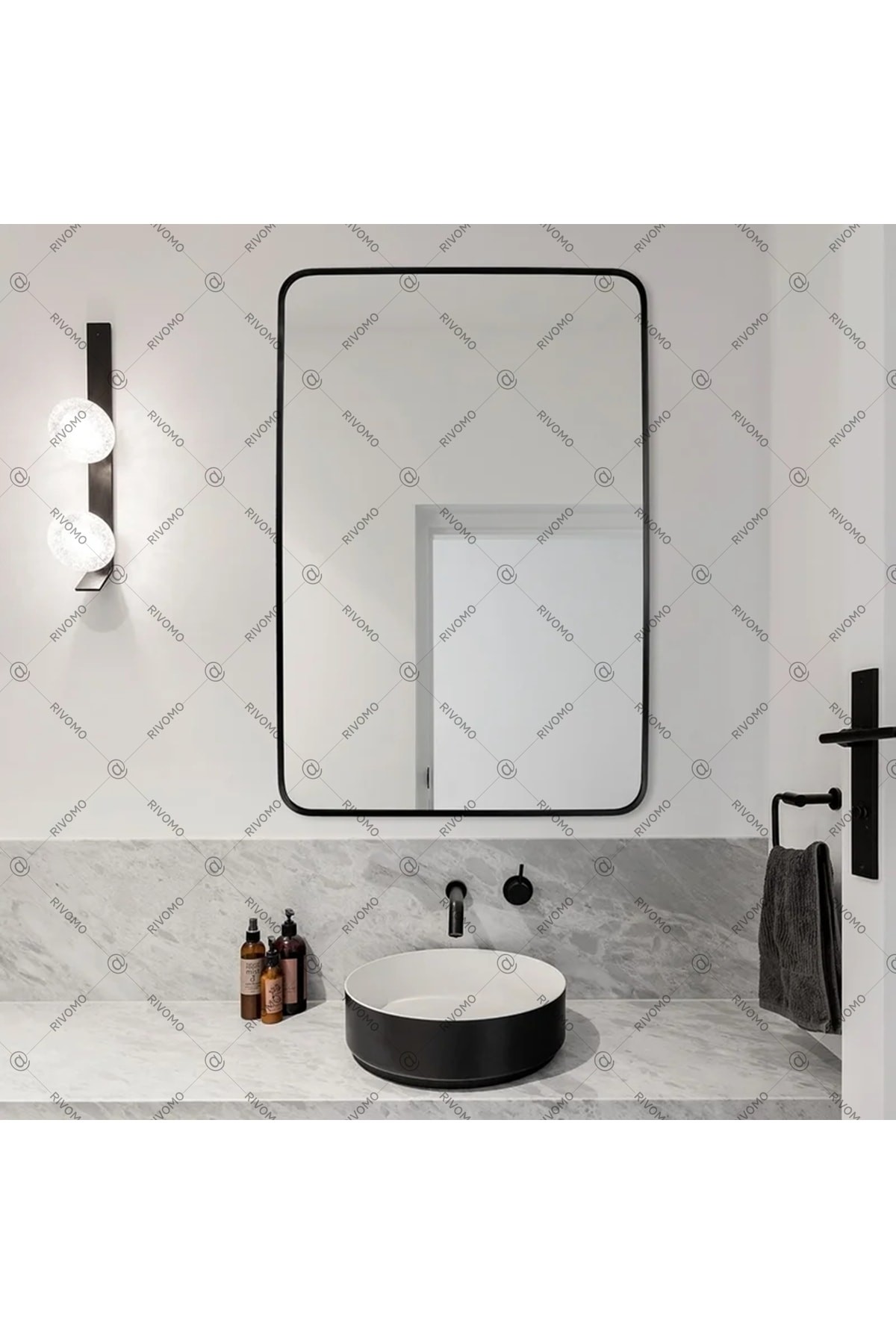 Rivomo Siyah Oval 65x45 Dekoratif Banyo Aynası