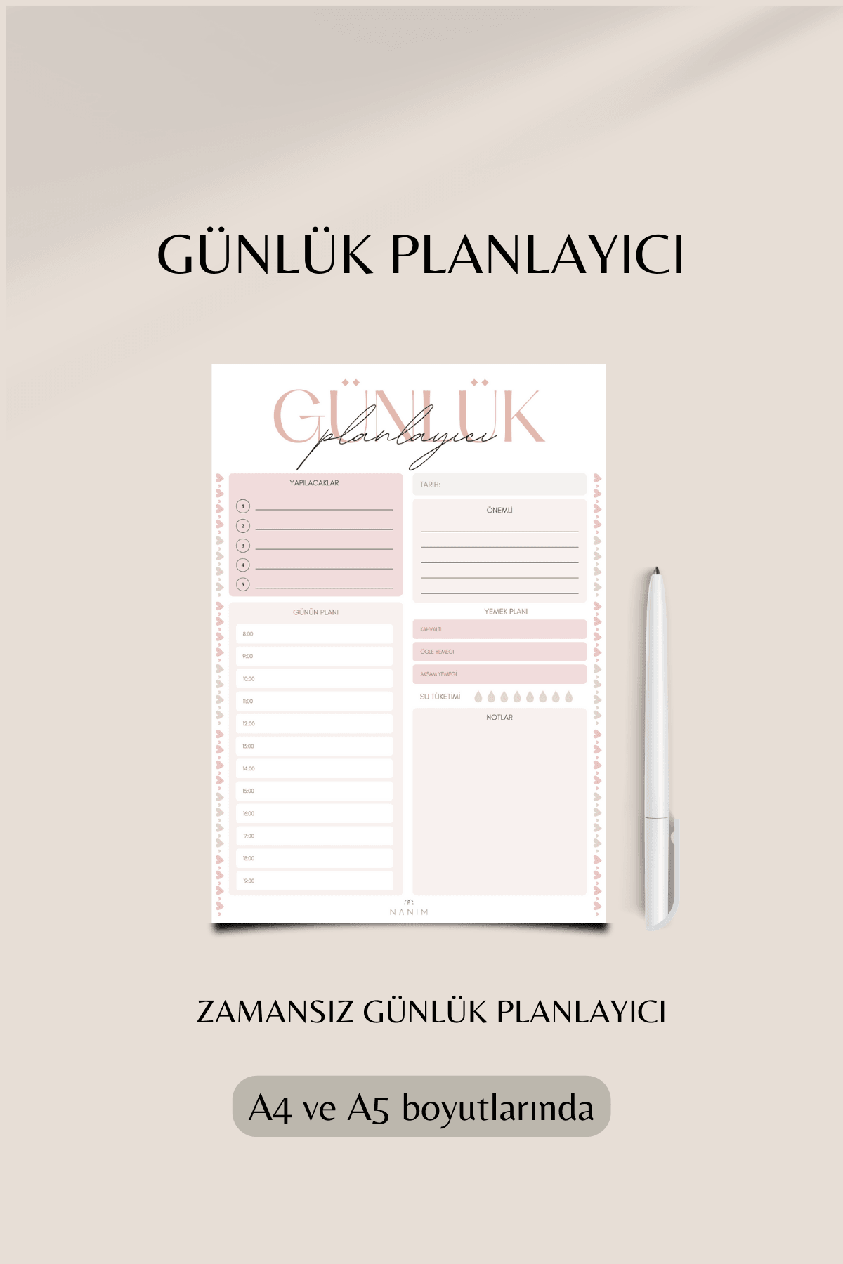 Günlük/Haftalık/Aylık Planlayıcı Tasarımı