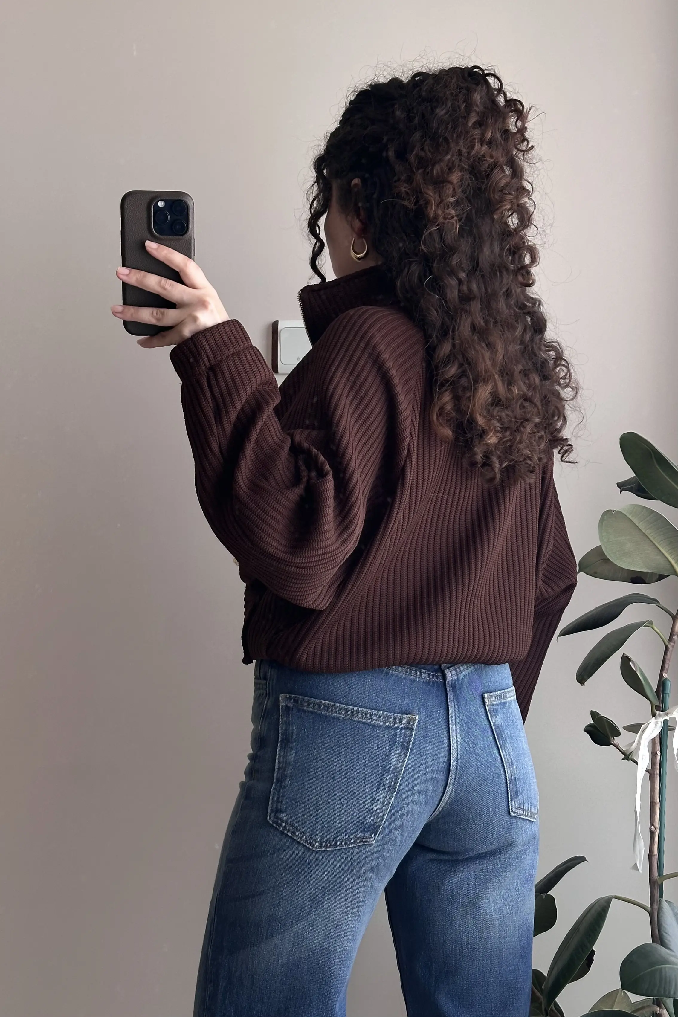 ZR Gold Detaylı Triko Ceket - Kahverengi