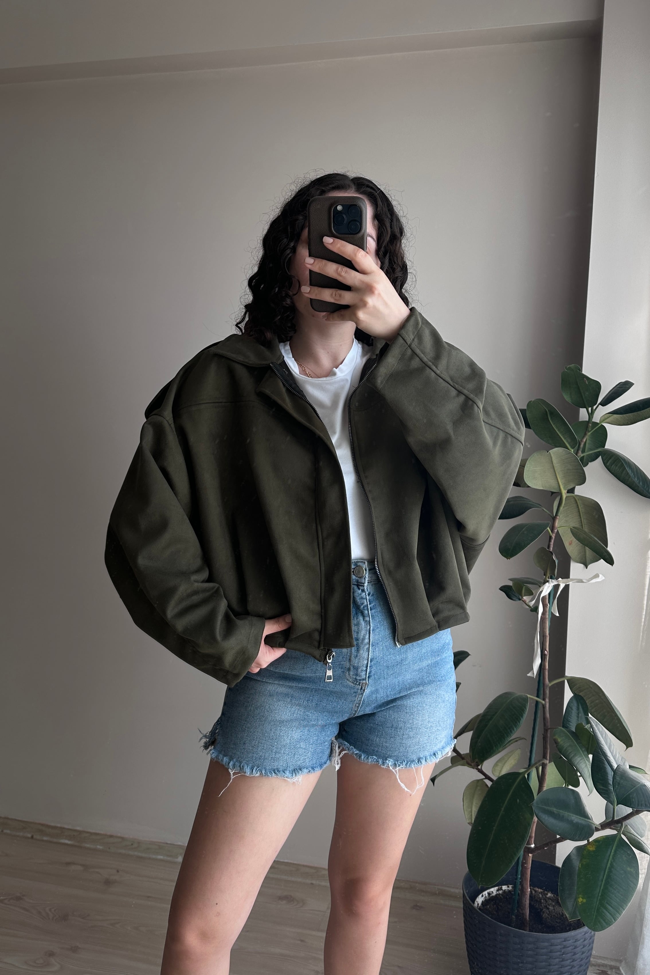 Viral Oversize Süet Bomber - Haki