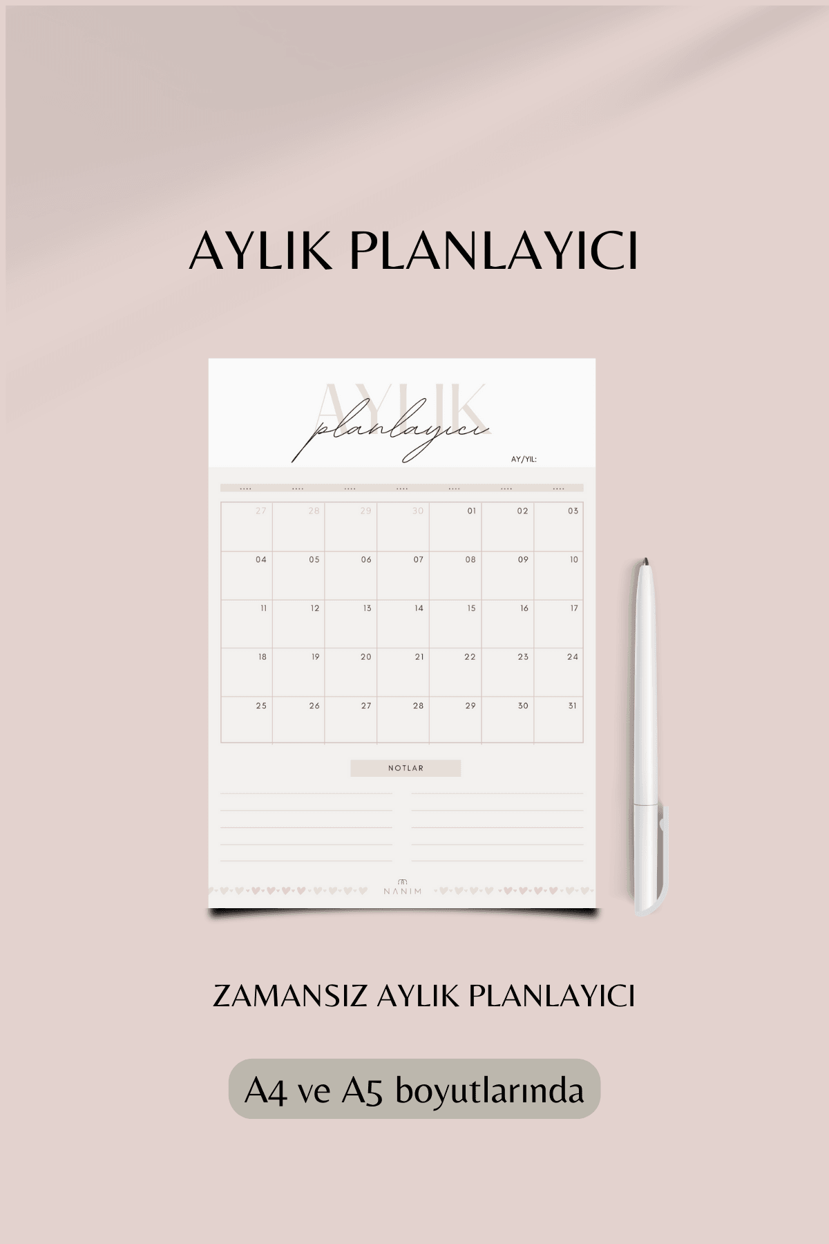 Günlük/Haftalık/Aylık Planlayıcı Tasarımı - Bej & Pembe