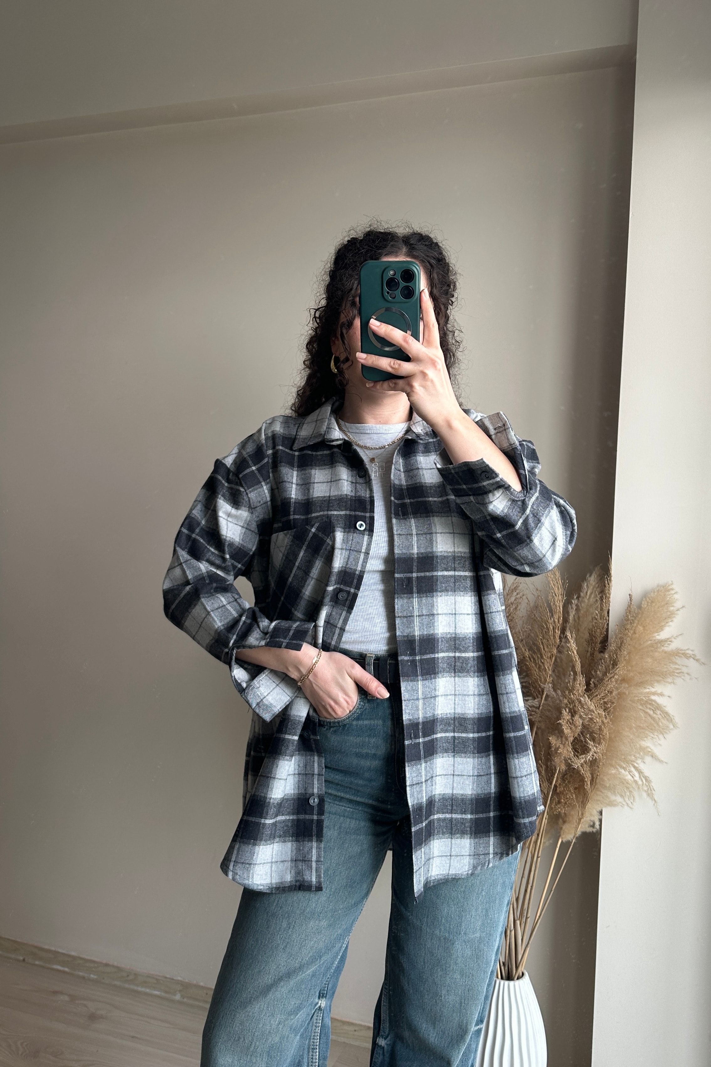 Ekose Oversize Gömlek - %100 Pamuk