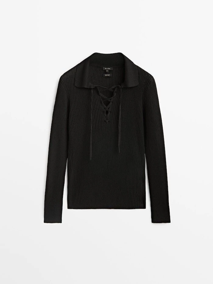 MD Önü Bağlamalı Jakarlı Bluz - Siyah