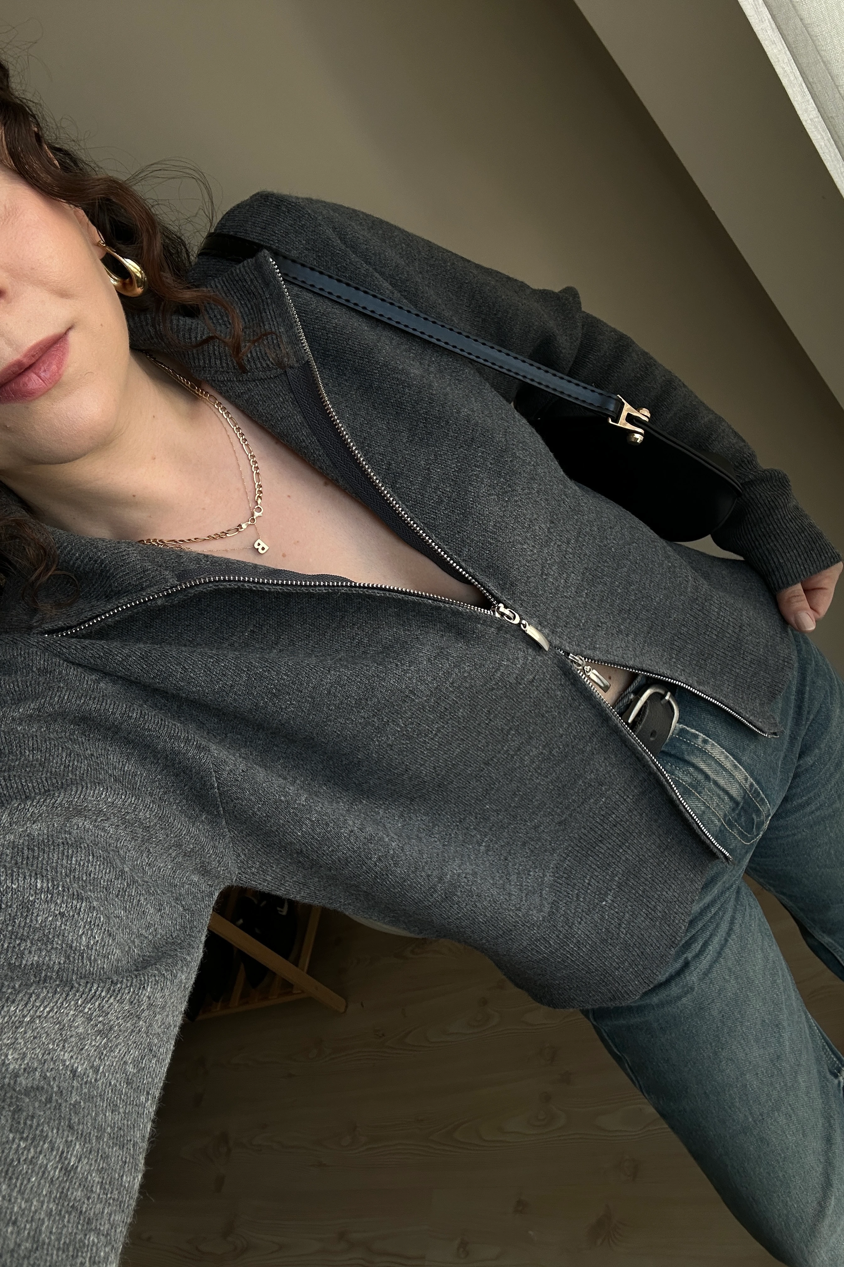 Fermuarlı Premium Triko Hırka - Antrasit