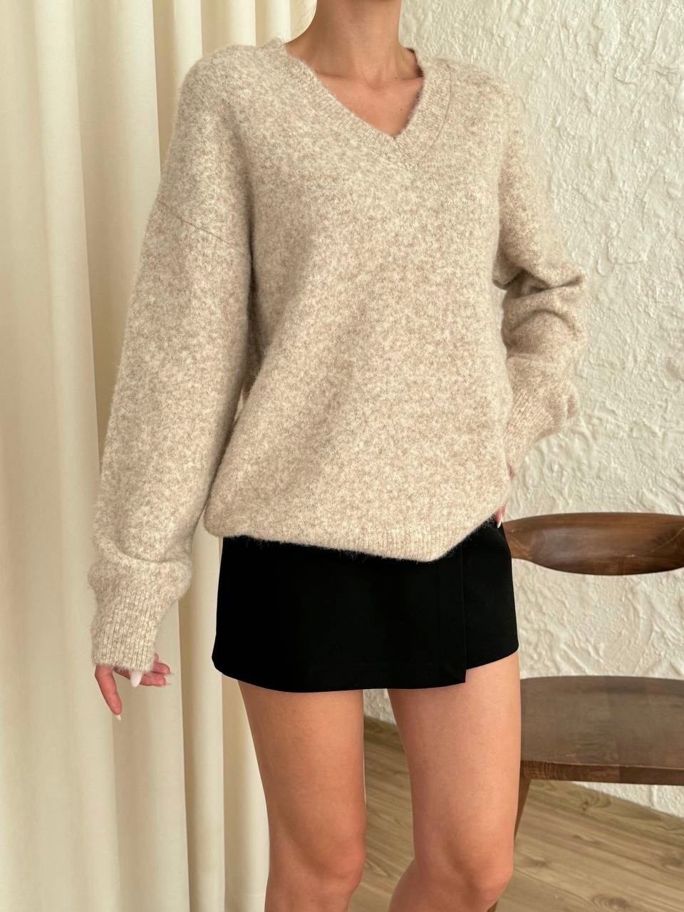 Bianca V yaka Oversize Triko Kazak