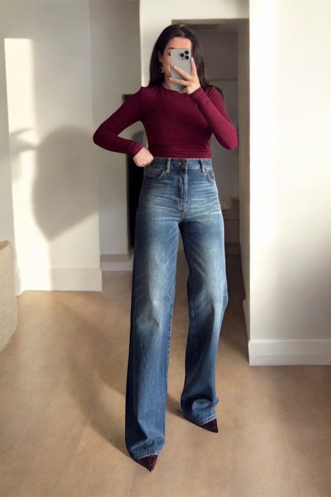 ZR Koyu Mavi Wide Leg Jean