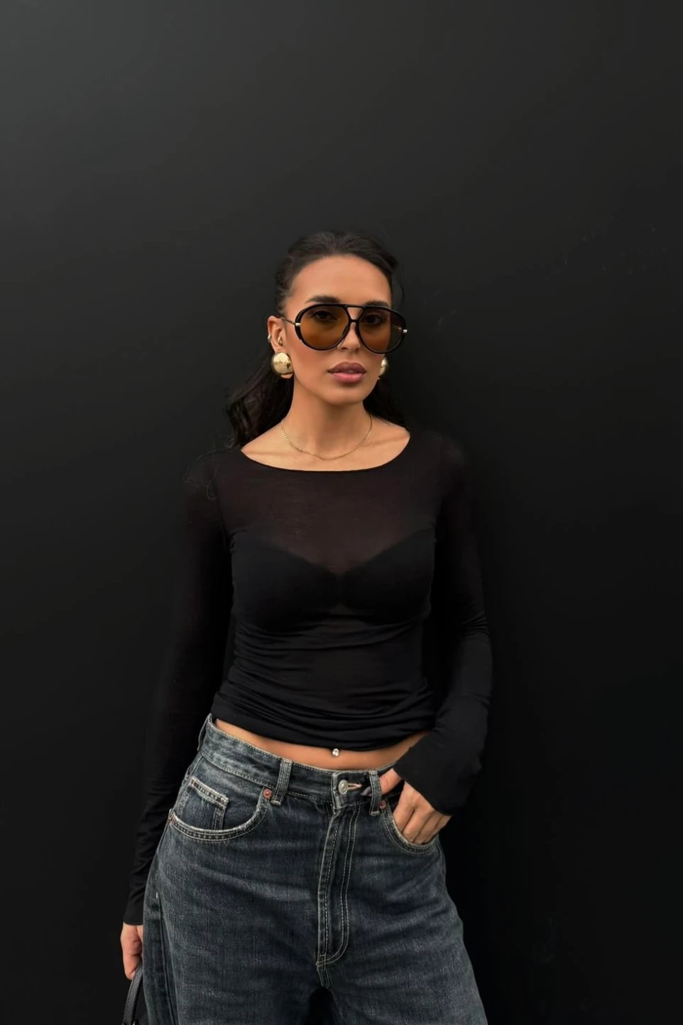 Transparan Bluz - Siyah