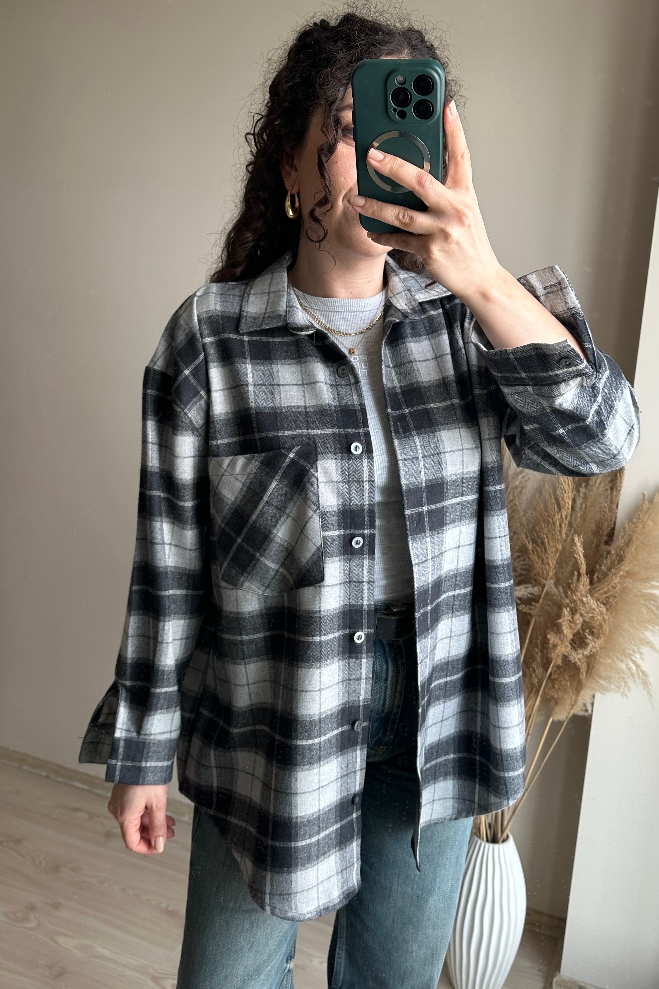 Ekose Oversize Gömlek - %100 Pamuk