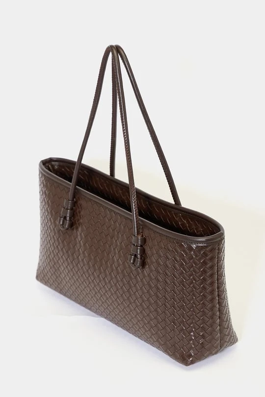 Örgü Desenli Omuz Çantası - Kahverengi