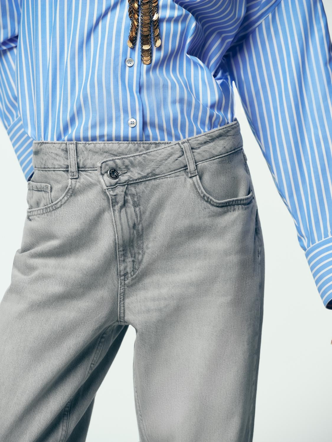 ZR Z09 Çapraz Bel Straight Fit Jean - Gri
