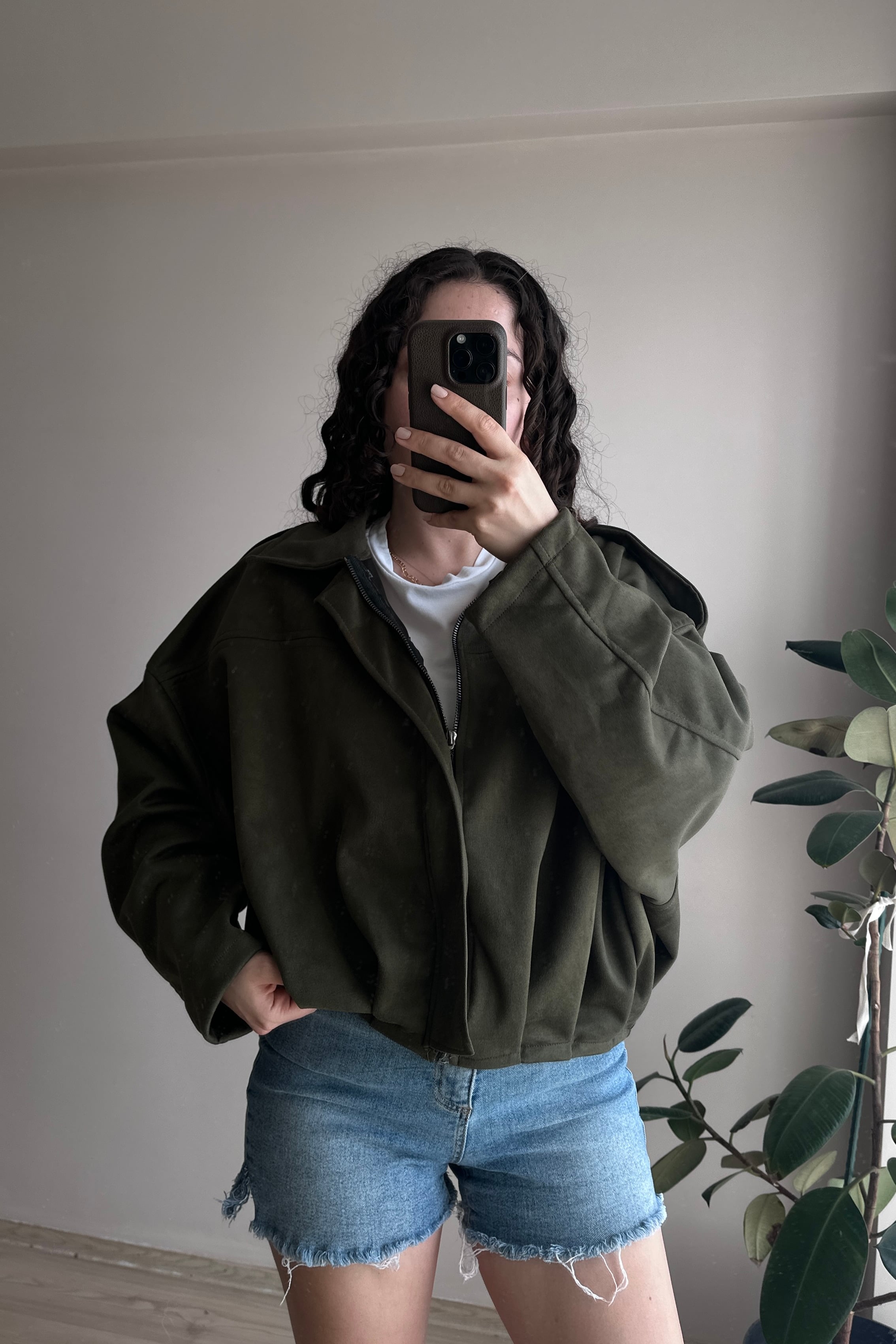 Viral Oversize Süet Bomber - Haki