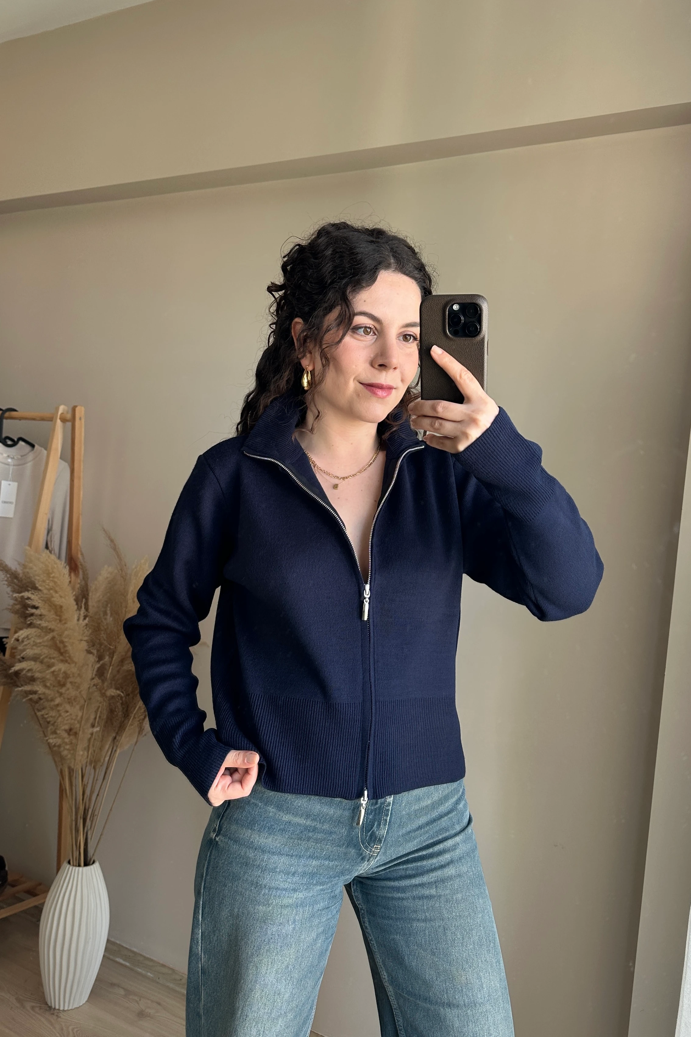 Fermuarlı Premium Triko Hırka - Lacivert