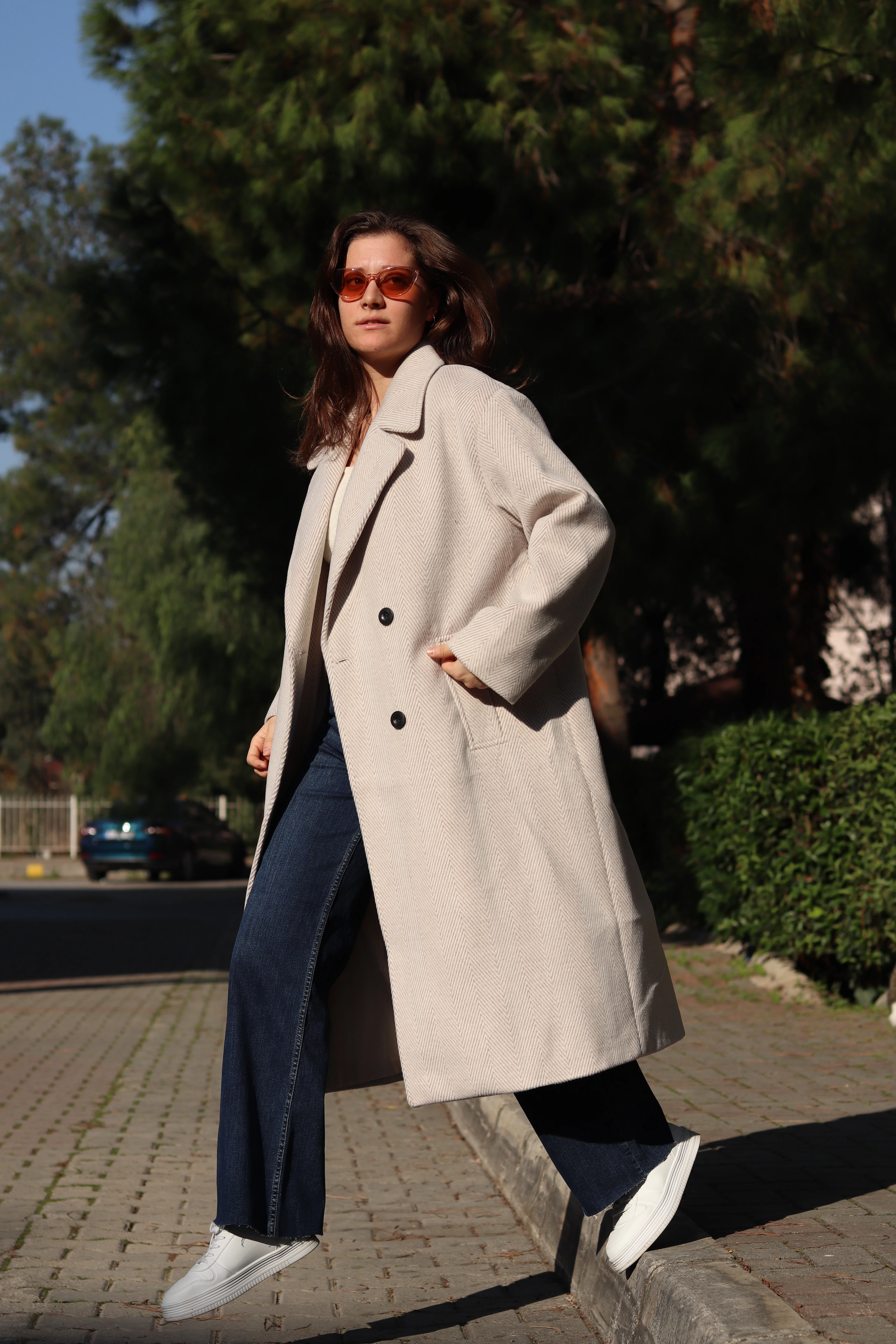 MD Yün Karışımlı Uzun Kaban - Bej