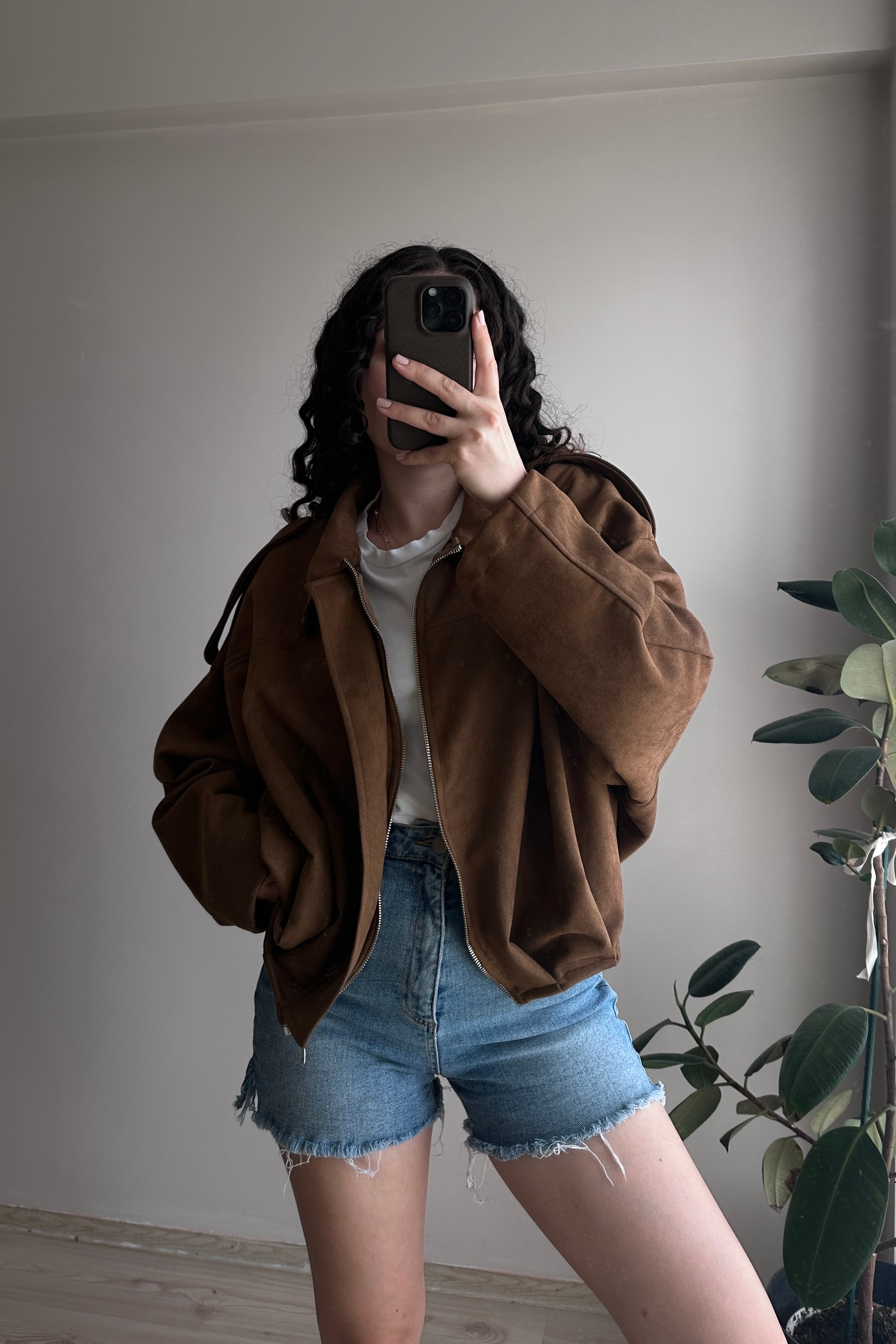 Viral Oversize Süet Bomber - Kahverengi