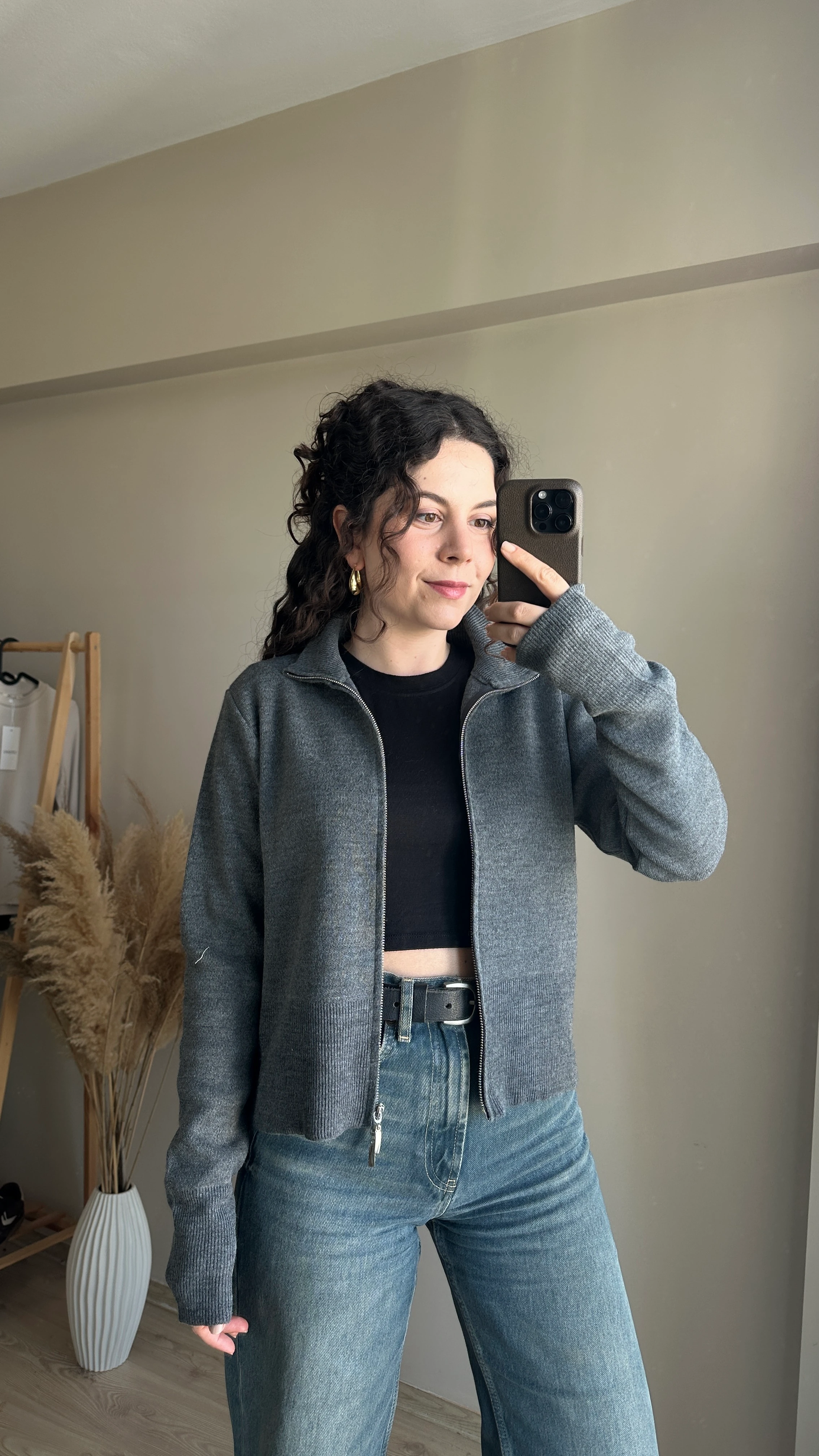 Fermuarlı Premium Triko Hırka - Antrasit